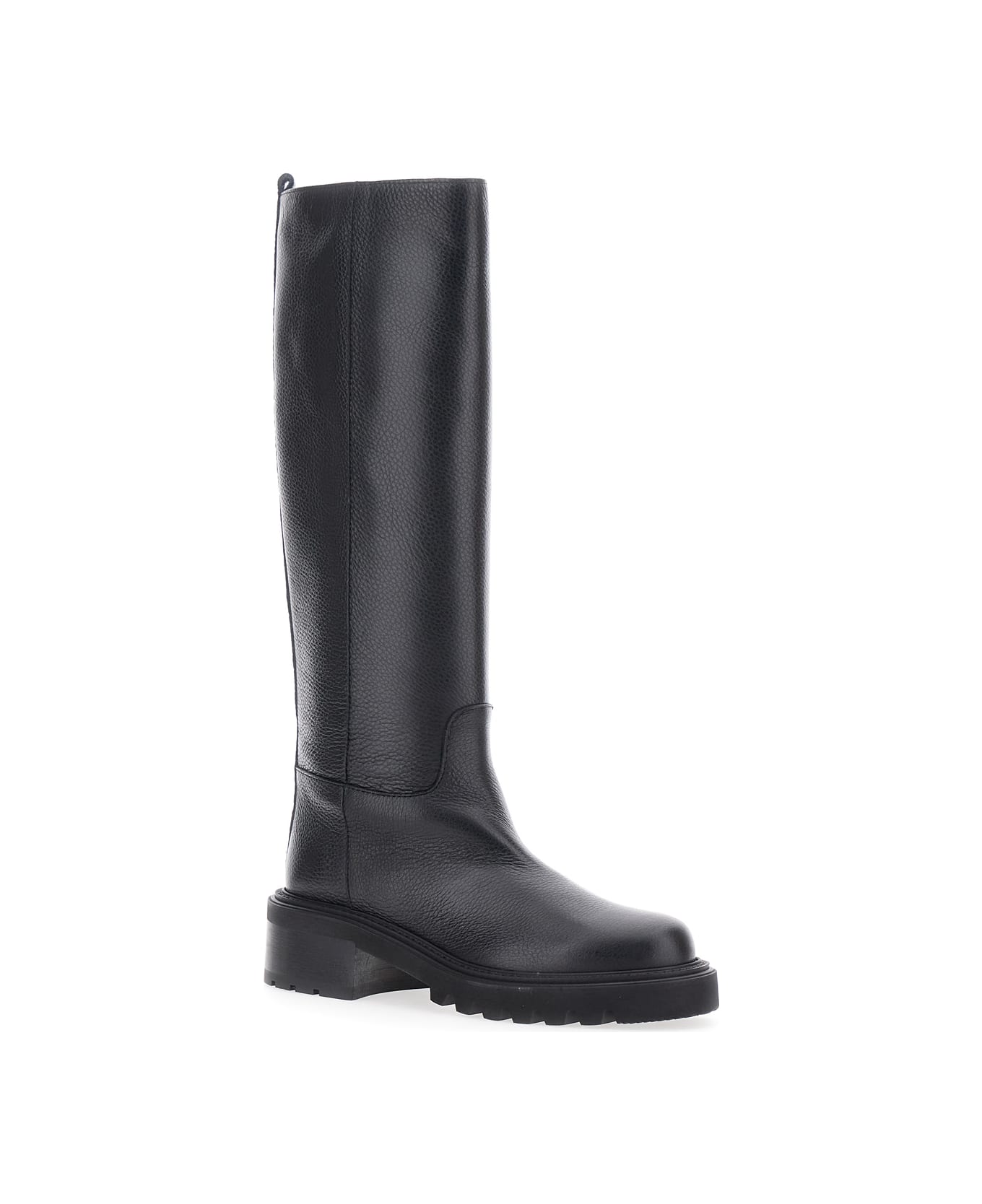 Via Roma 15 Black Knee-high Slip-on Boots In Grained Leather Woman - Black