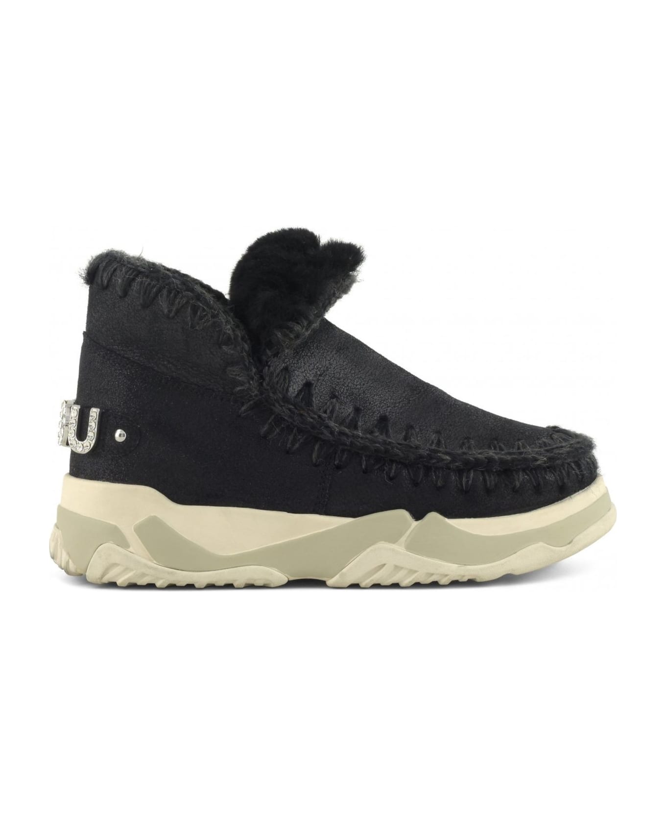 Mou Eskimo Trainer In Black Sheepskin - Nero