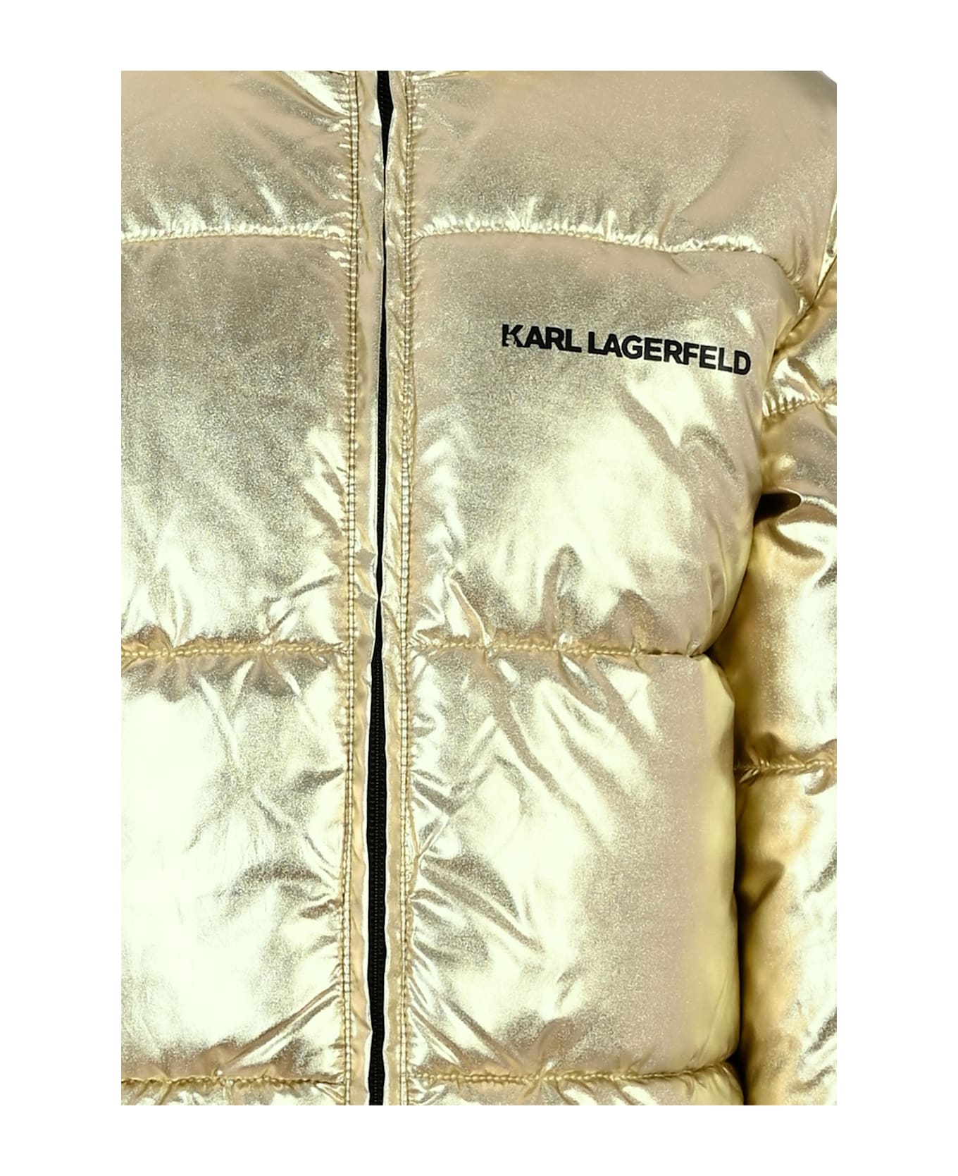 Karl Lagerfeld Kids Gold Down Jacket For Girl With Logo - Gold