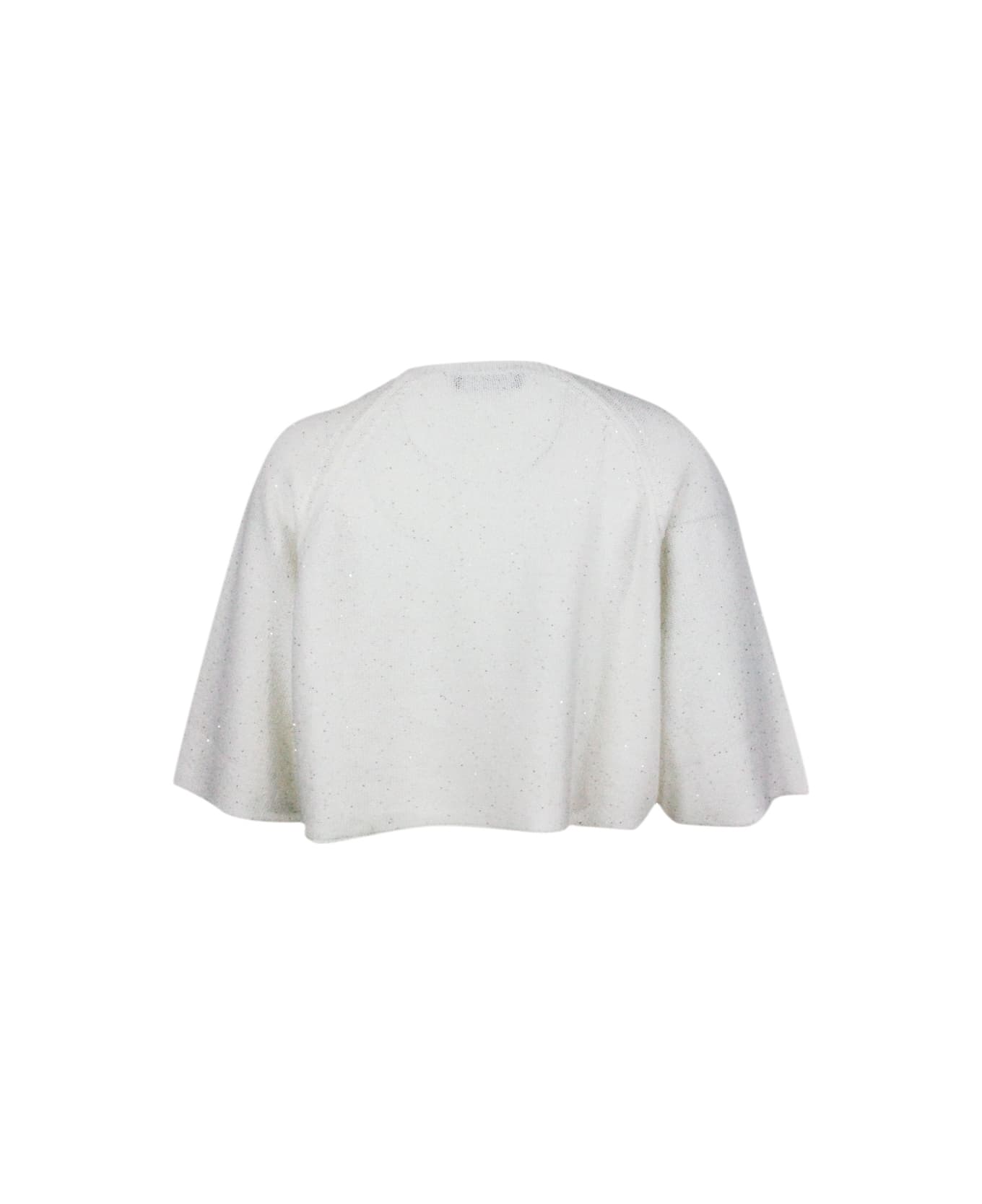 Fabiana Filippi Cape, Crew-neck And Half-sleeved Sweater In Cotton And Linen - Bianco