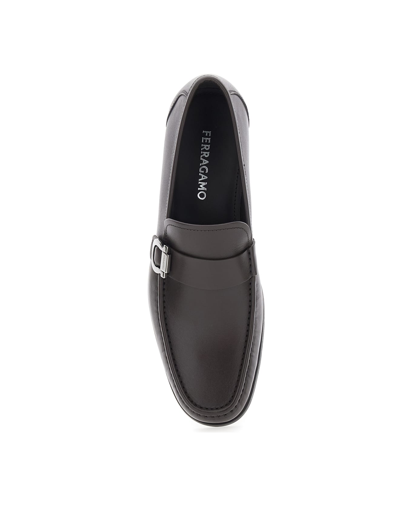Ferragamo Brown Loafers With Gancini Detail On Side In Leather Man - Brown