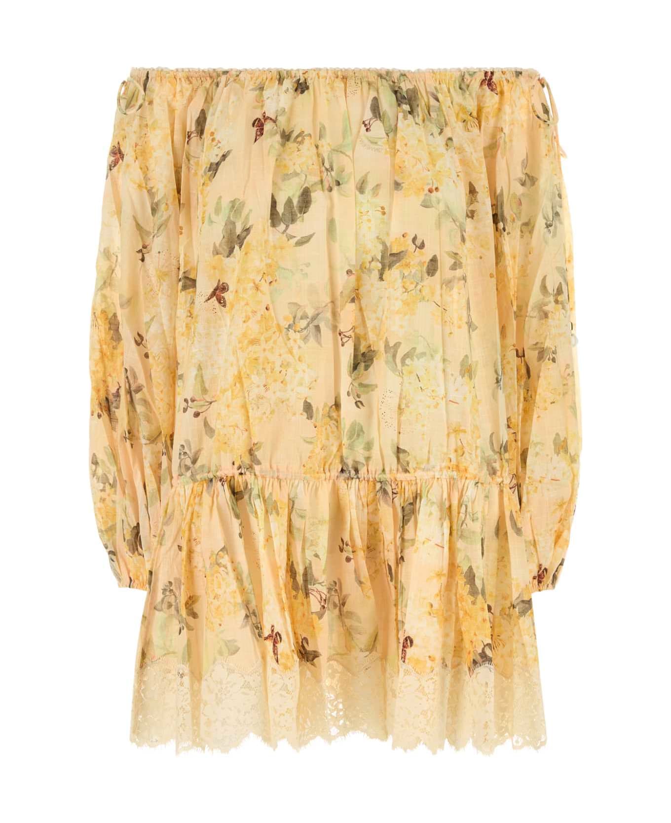 Zimmermann Printed Cotton Cascadian Off-the-shoulder Dress - YELLOWBOTANICALFLORAL