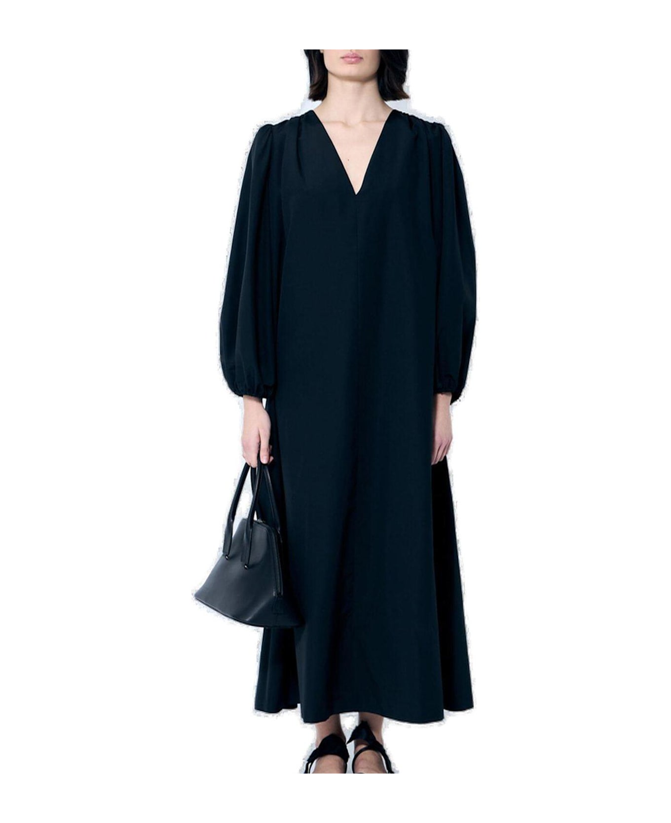 The Row Beauvoir V-neck Midi Dress - Black