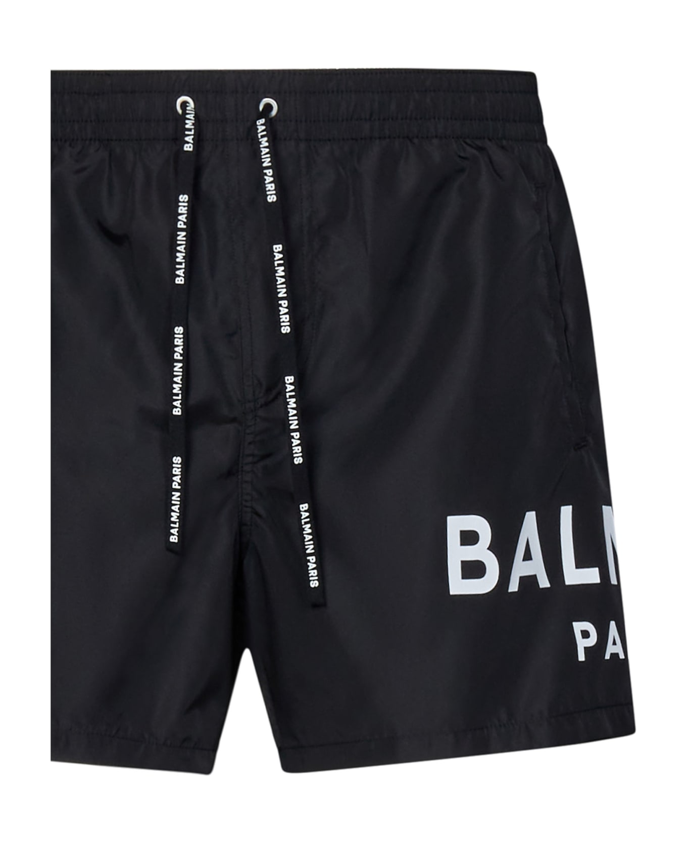 Balmain Logo Printed Drawstring Swim Shorts - Black
