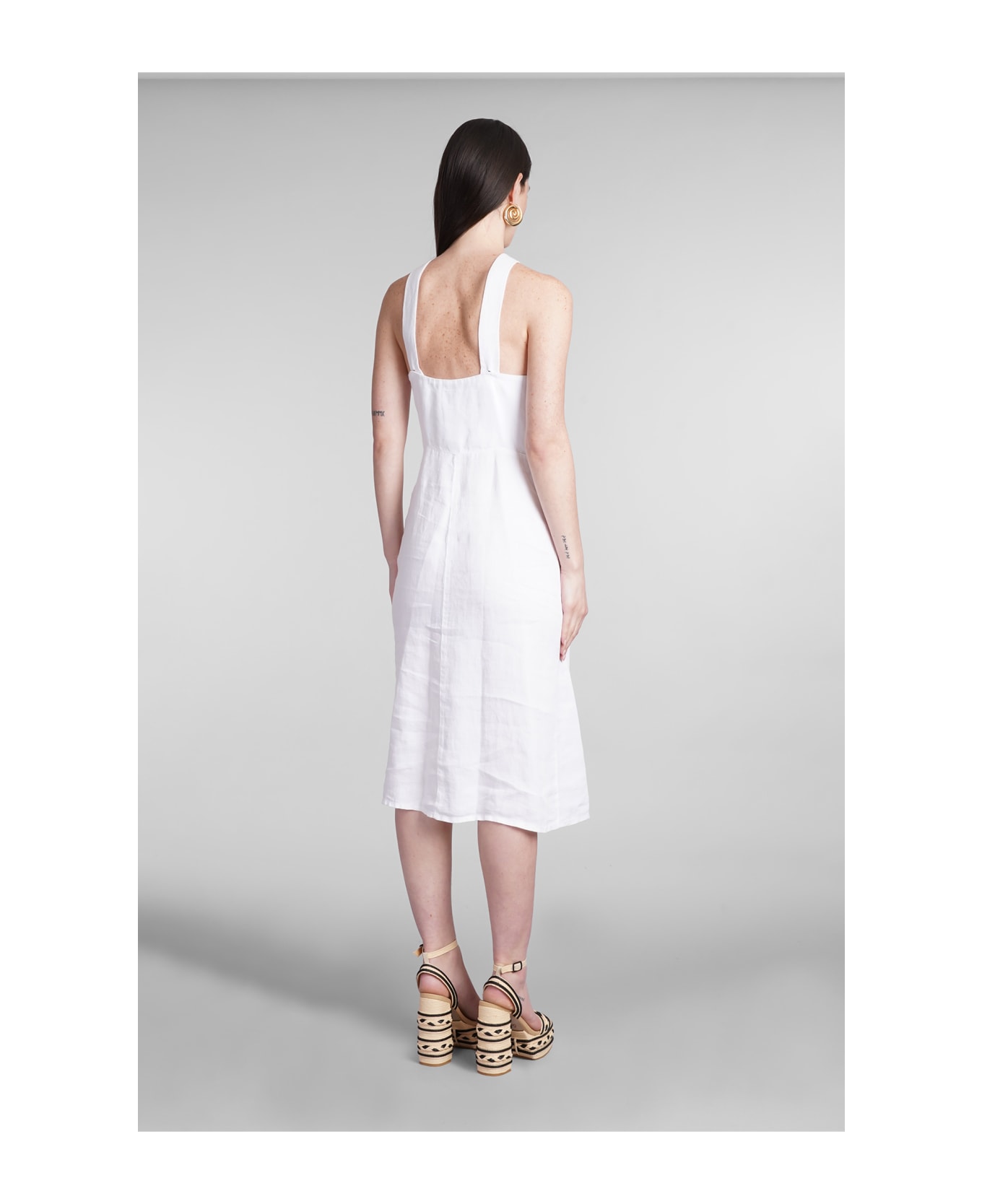120% Lino Dress In White Linen - white