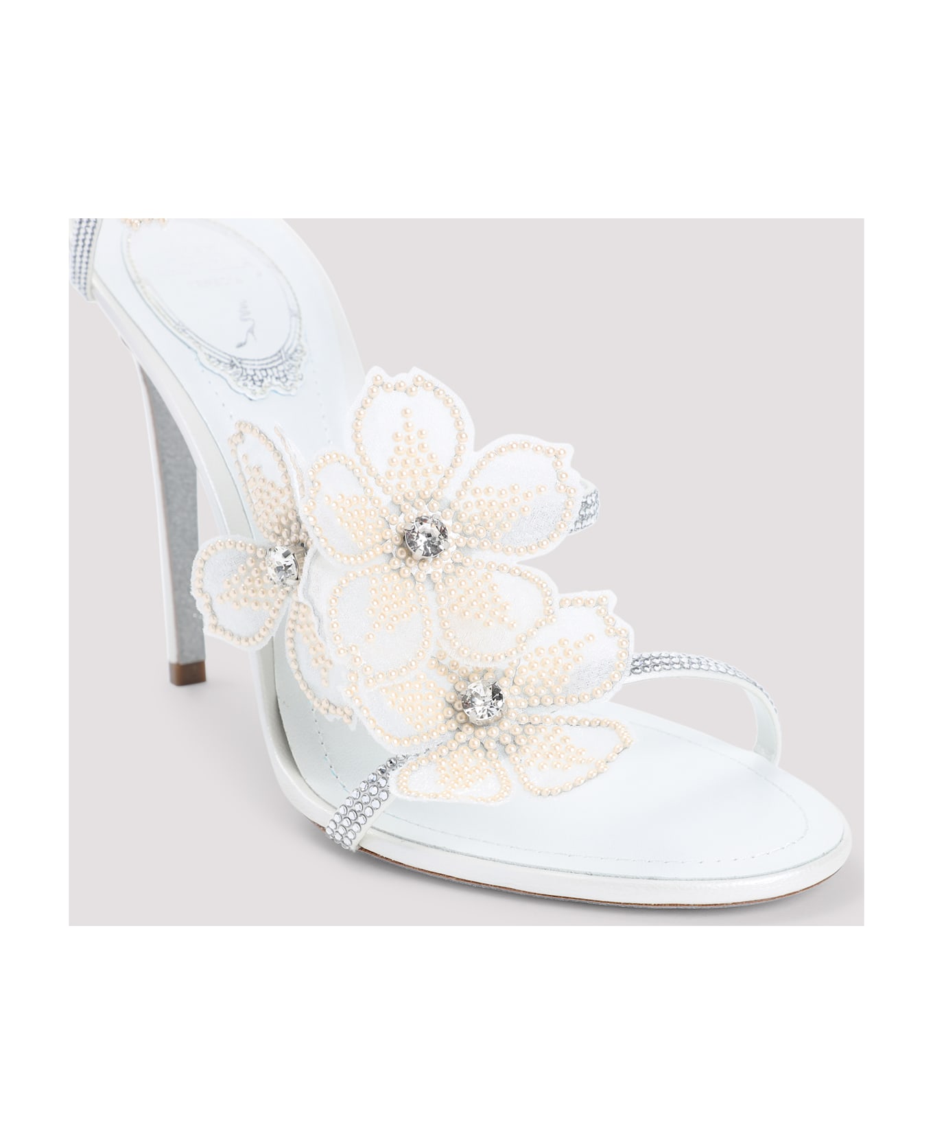 René Caovilla Flower Sandals - Ivory Satin Crystal Cream Strass