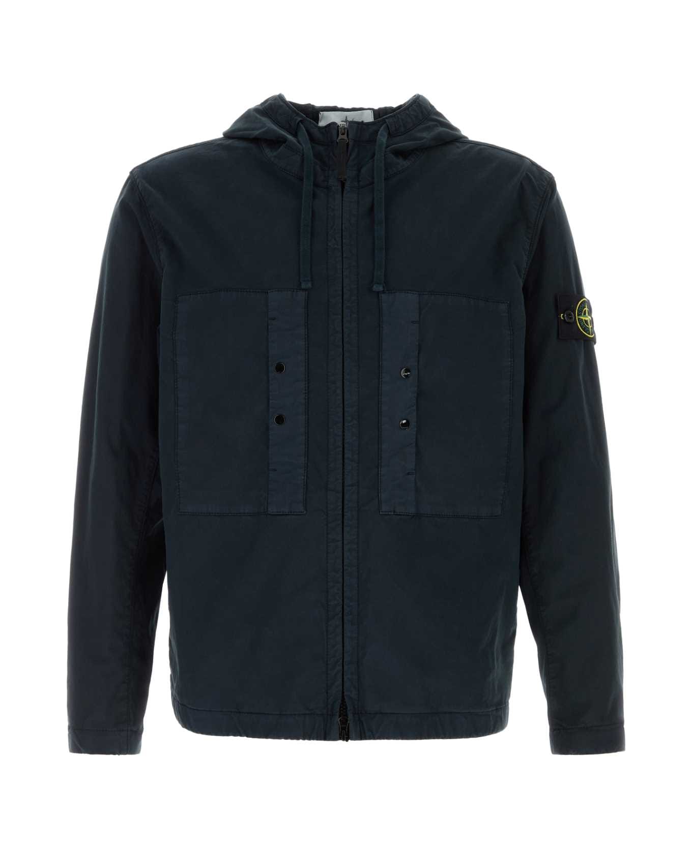 Stone Island Navy Blue Stretch Cotton Jacket - NAVY