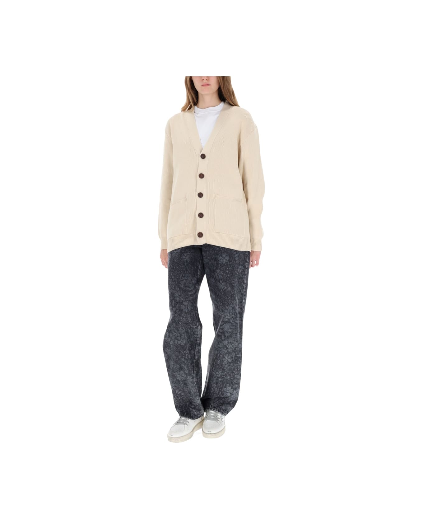 Golden Goose Cardigan With Logo - BEIGE