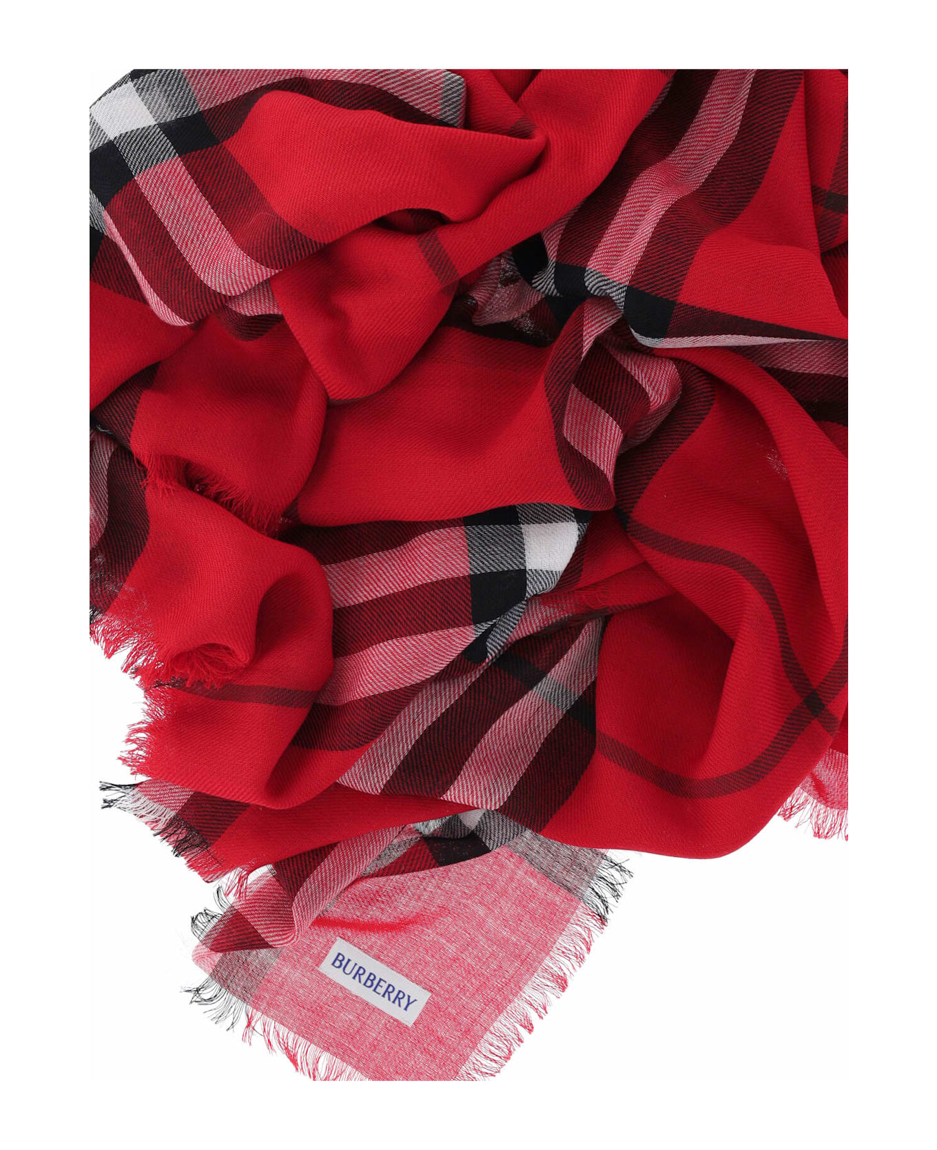 Burberry 
check
 Wool Scarf - Red