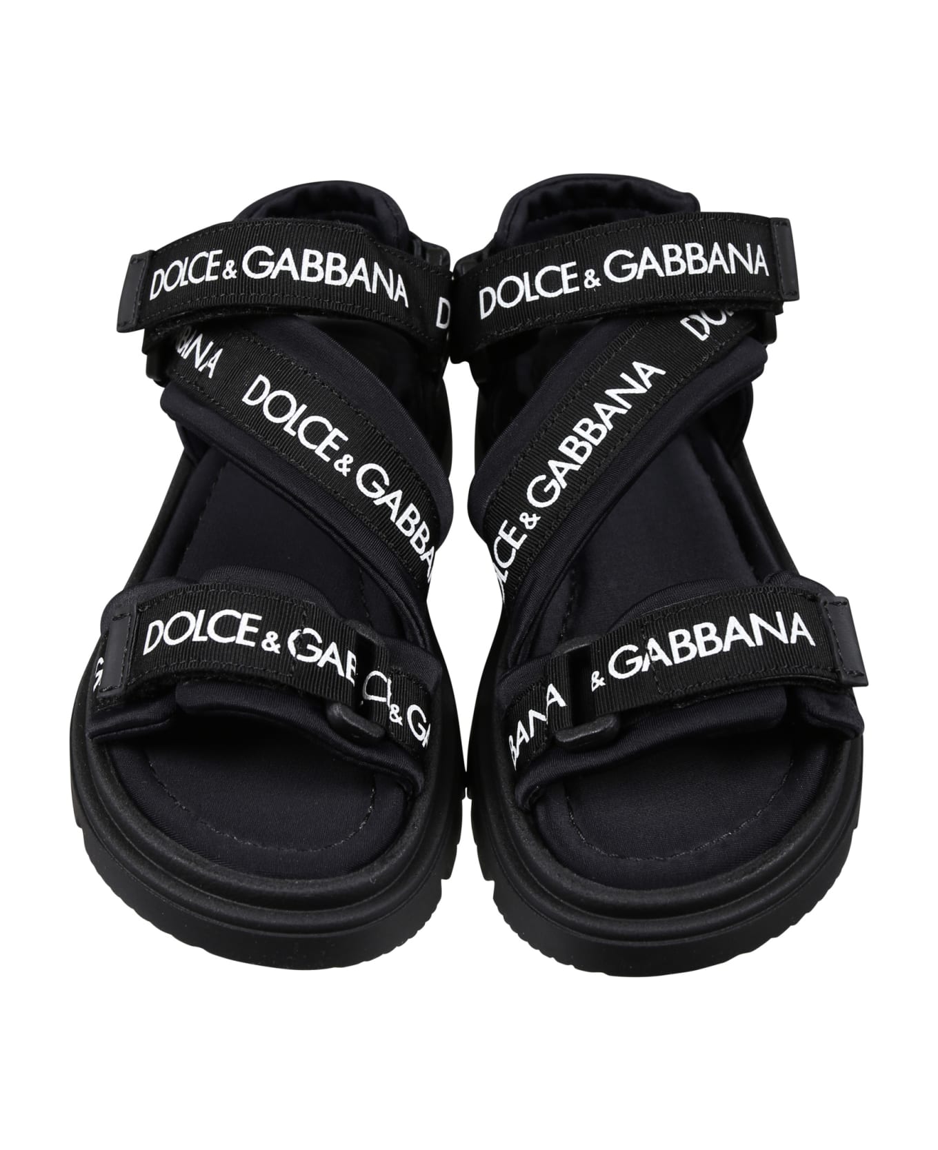 Dolce & Gabbana Black Sandals For Kids With Logo - Black