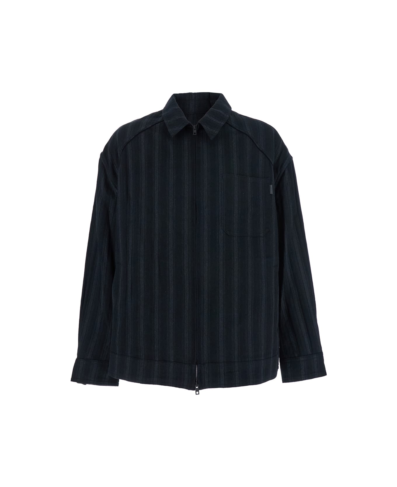 Juun.J Black Jacket With Classic Collar And All-over Stirped Motif In Wool And Cotton Blend Man - Black