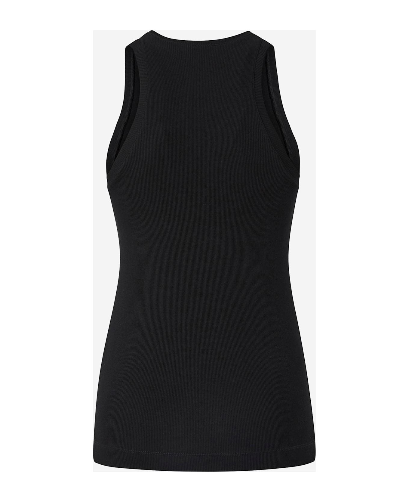 Pinko Ribbed Knit Tank Top With Logo - Black