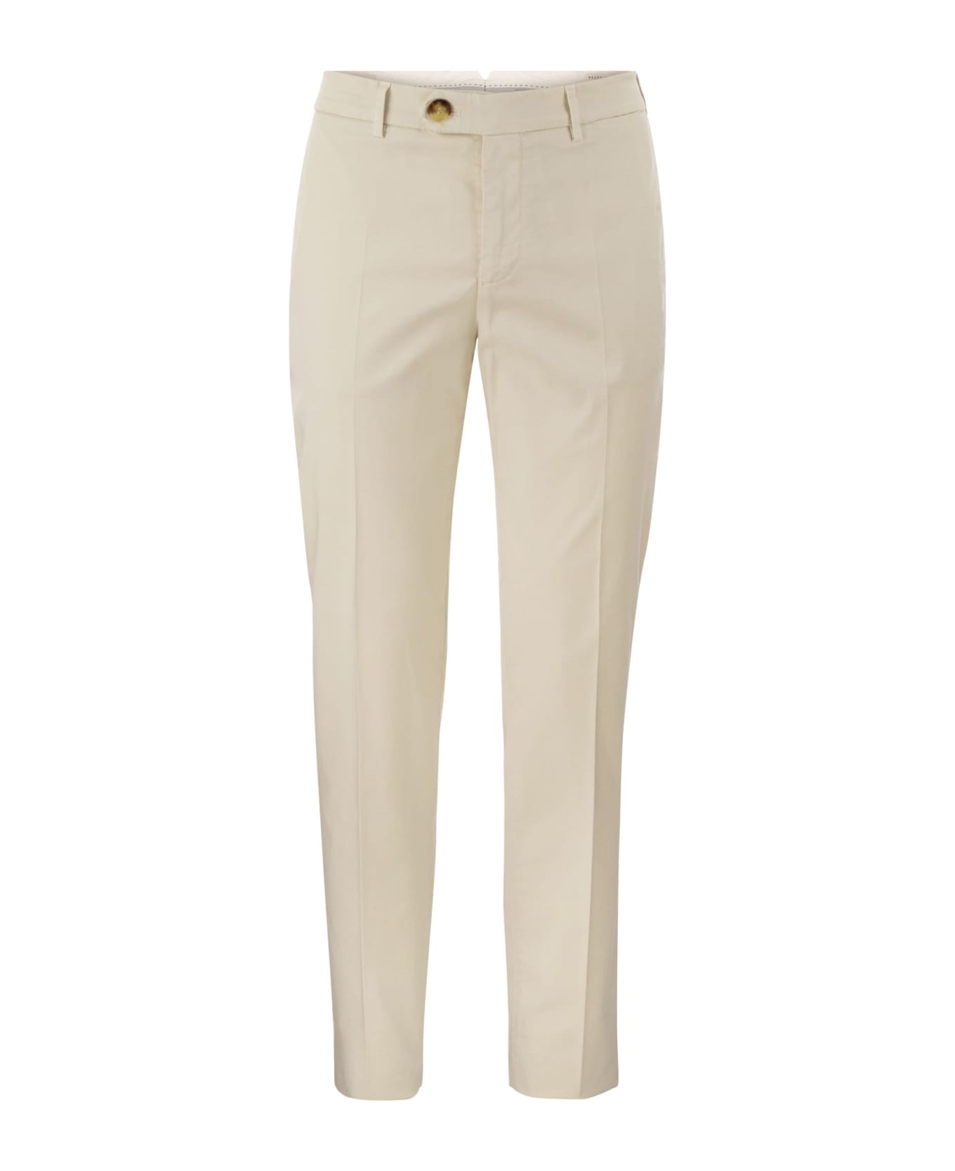 Brunello Cucinelli Italian Fit Cotton Gabardine Trousers - Cream