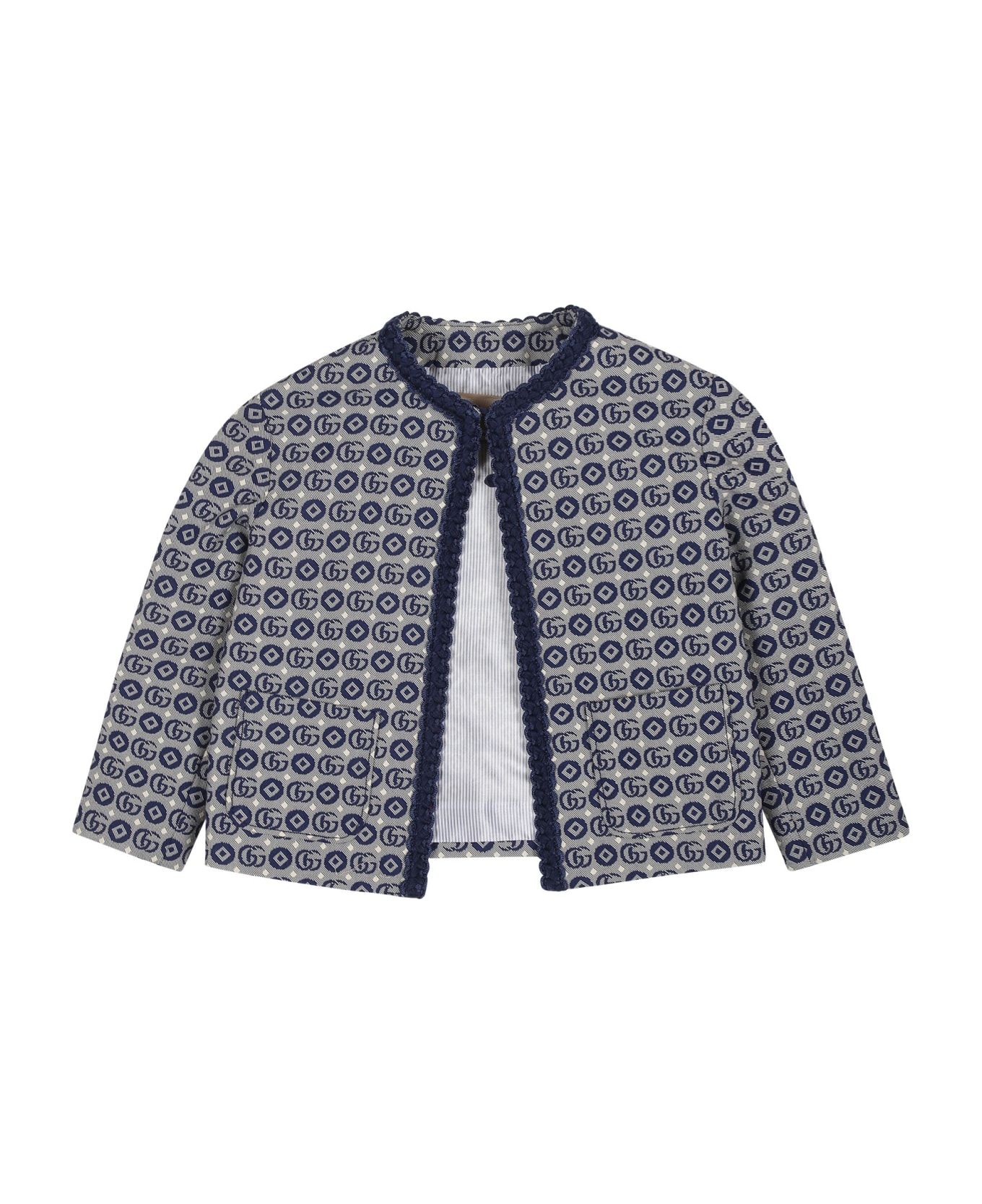 Gucci Blue Baby Jacket With All-over Double G - Blue コート＆ジャケット