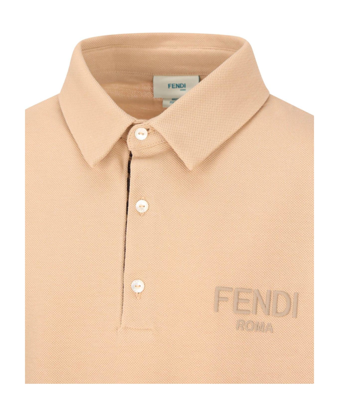 Fendi Logo Embroidered Polo Shirt - Beige