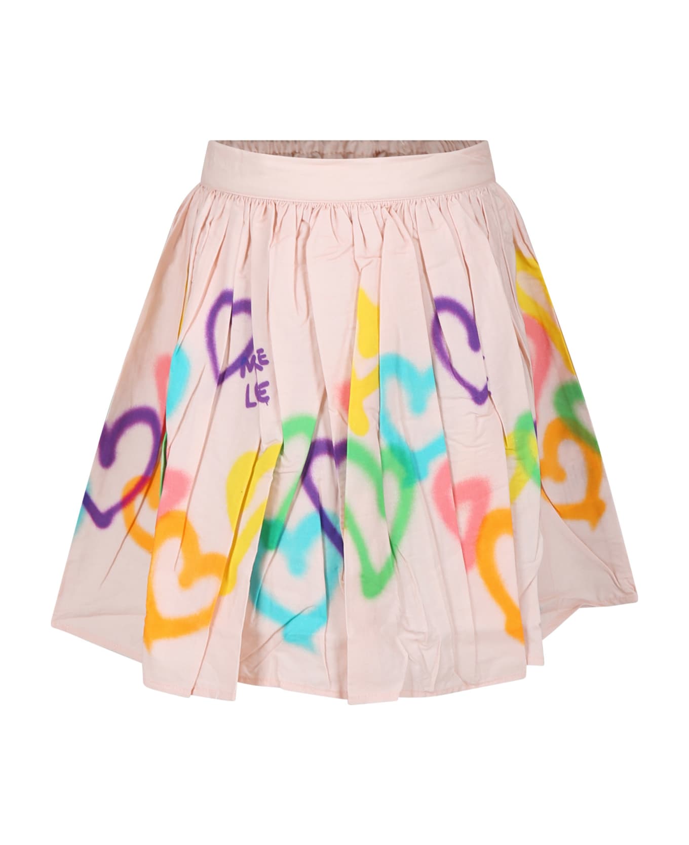 Molo Pink Skirt For Girl With Hearts Print - Pink ボトムス