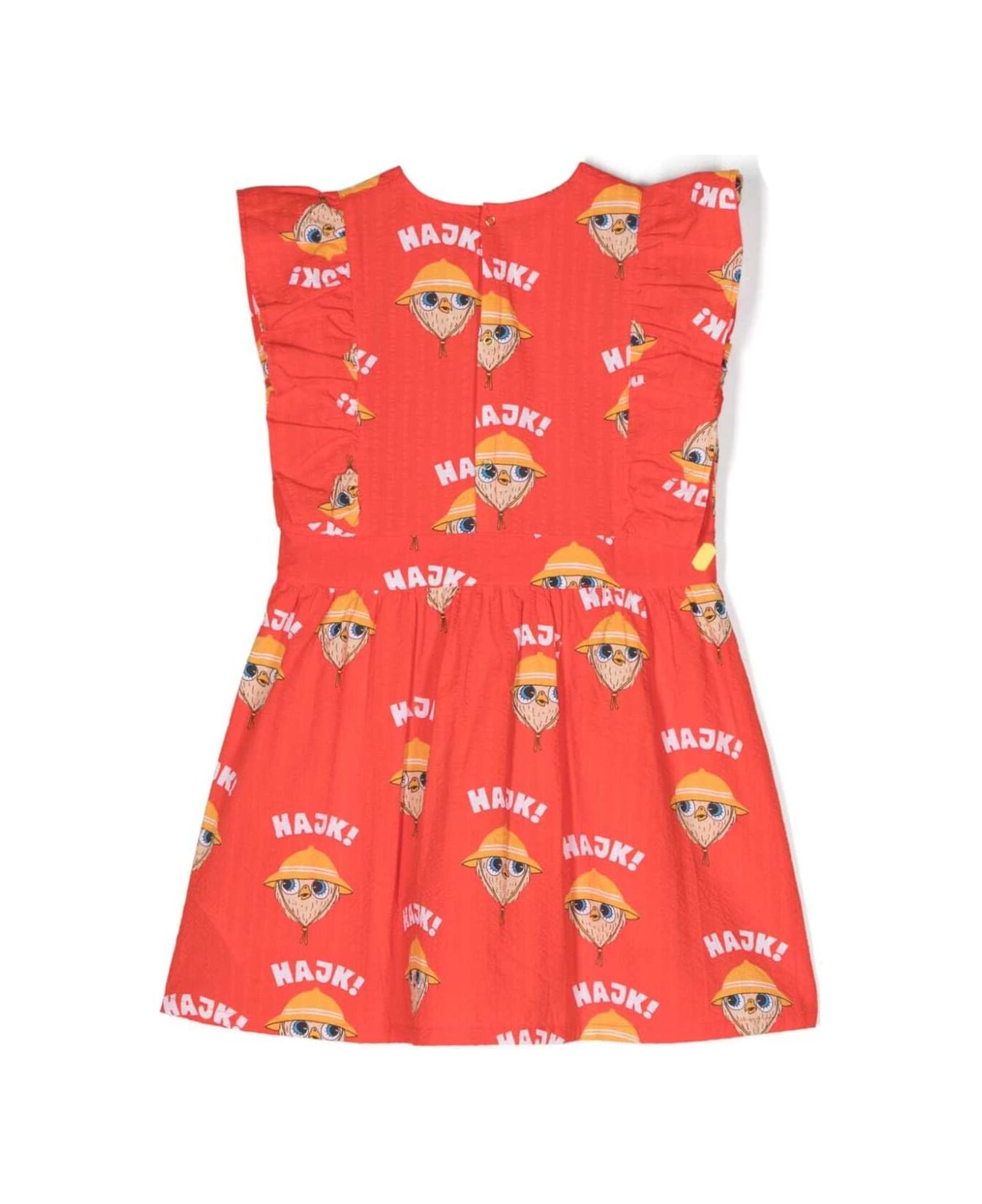 Mini Rodini Red Dress With All-over Owl Print And Ruffles In Cotton Girl - Red ワンピース＆ドレス
