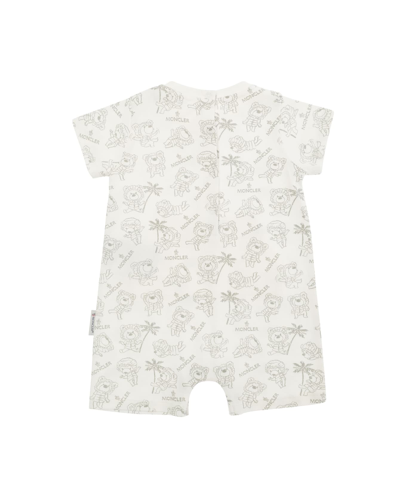 Moncler White Short Sleeve Crew Neck Sleepsuit In Cotton Baby - White