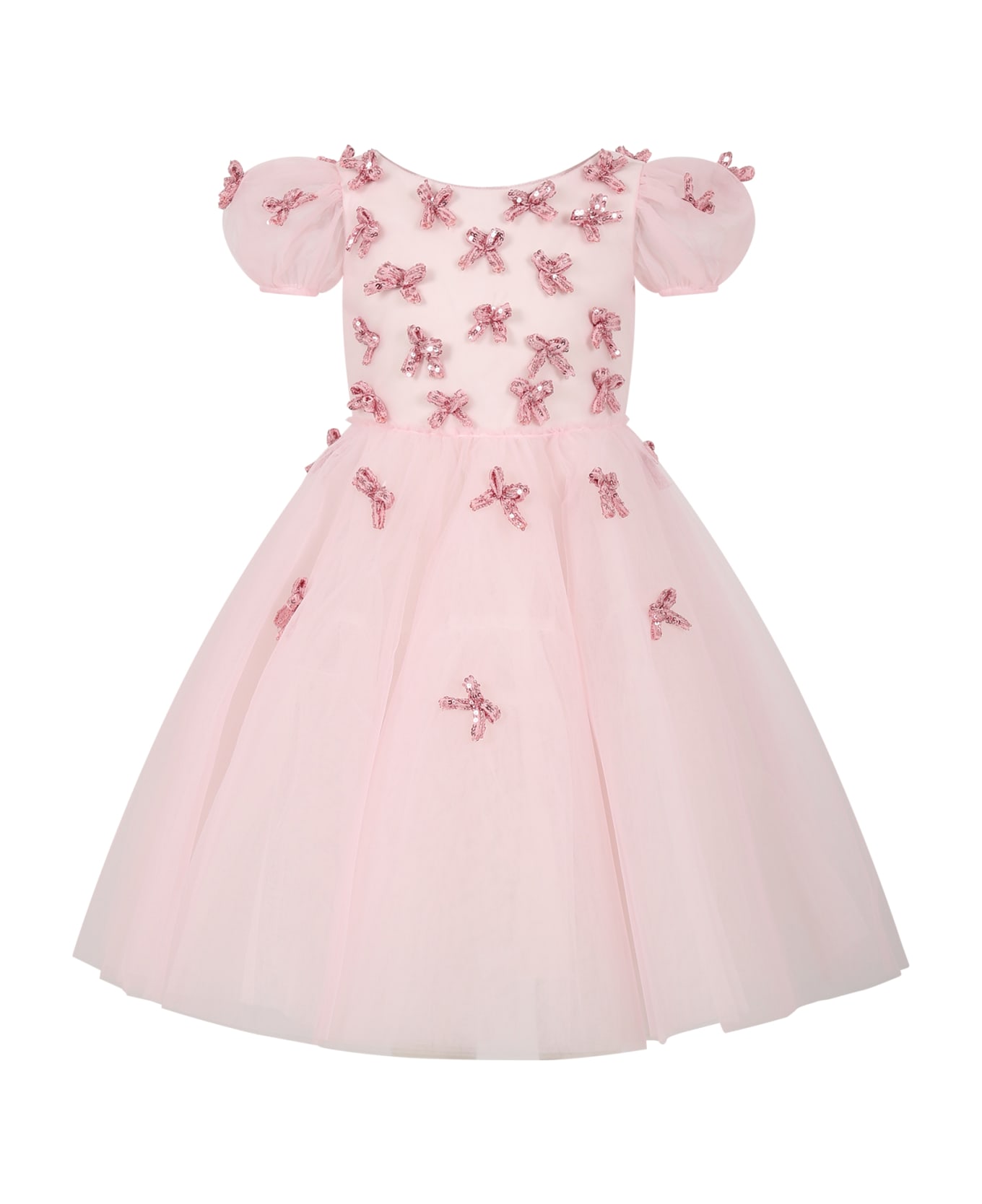 Monnalisa Pink Dress For Girl With Bows - Pink