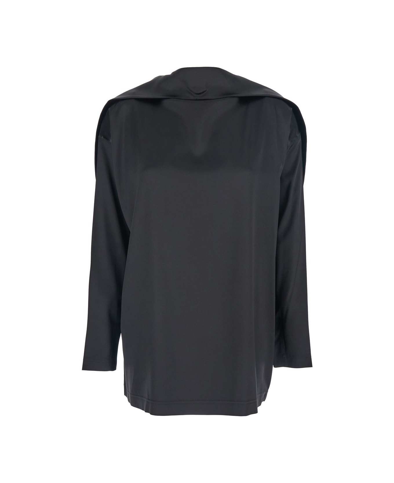 Phoebe Philo Black High Neck Top With Glossy Finish In Silk Woman - Black