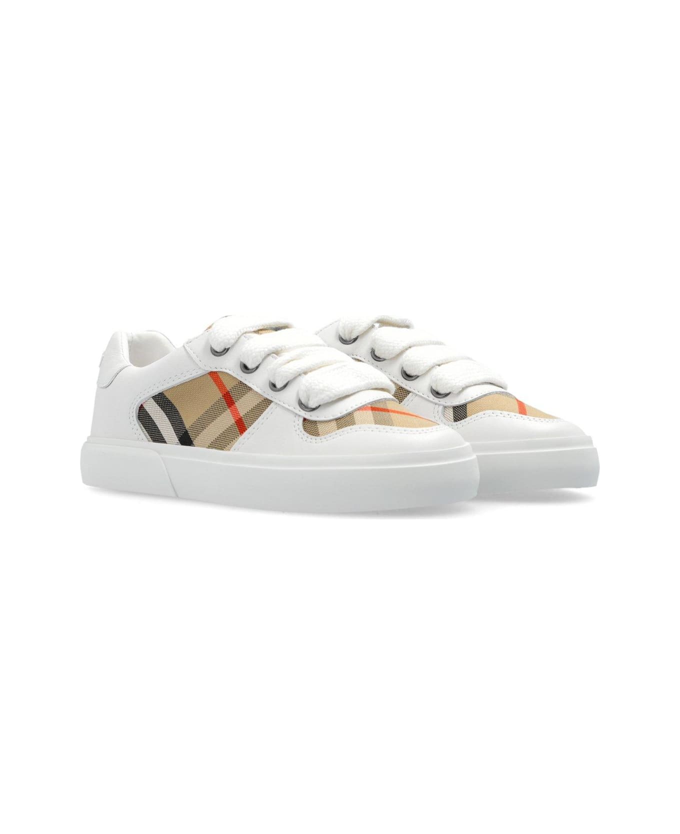 Burberry Checked Lace-up Sneakers - WHITE