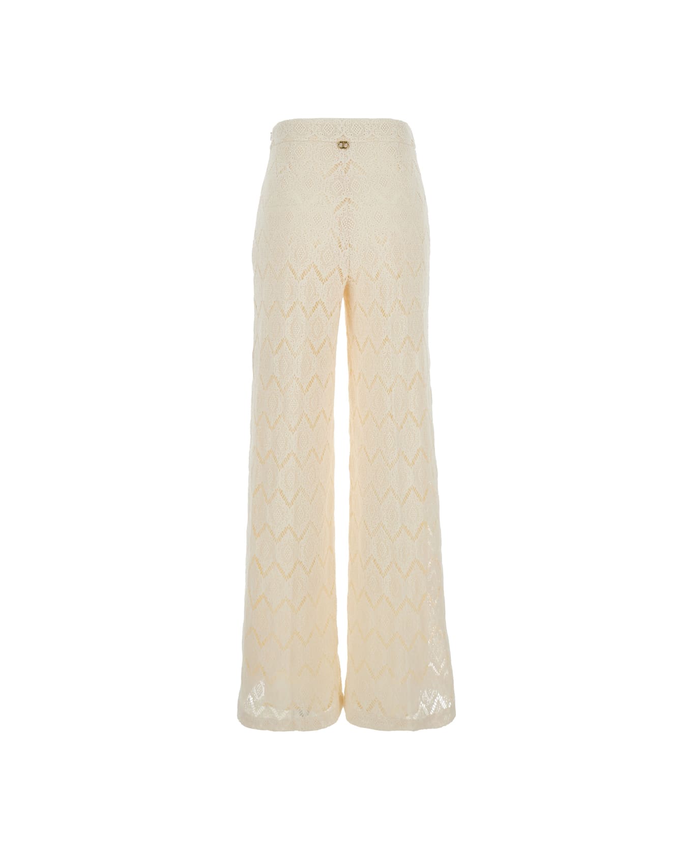 TwinSet Beige High-waist Pants With Logo Plaque On The Back In Macramé Cotton Woman TwinSet - BEIGE