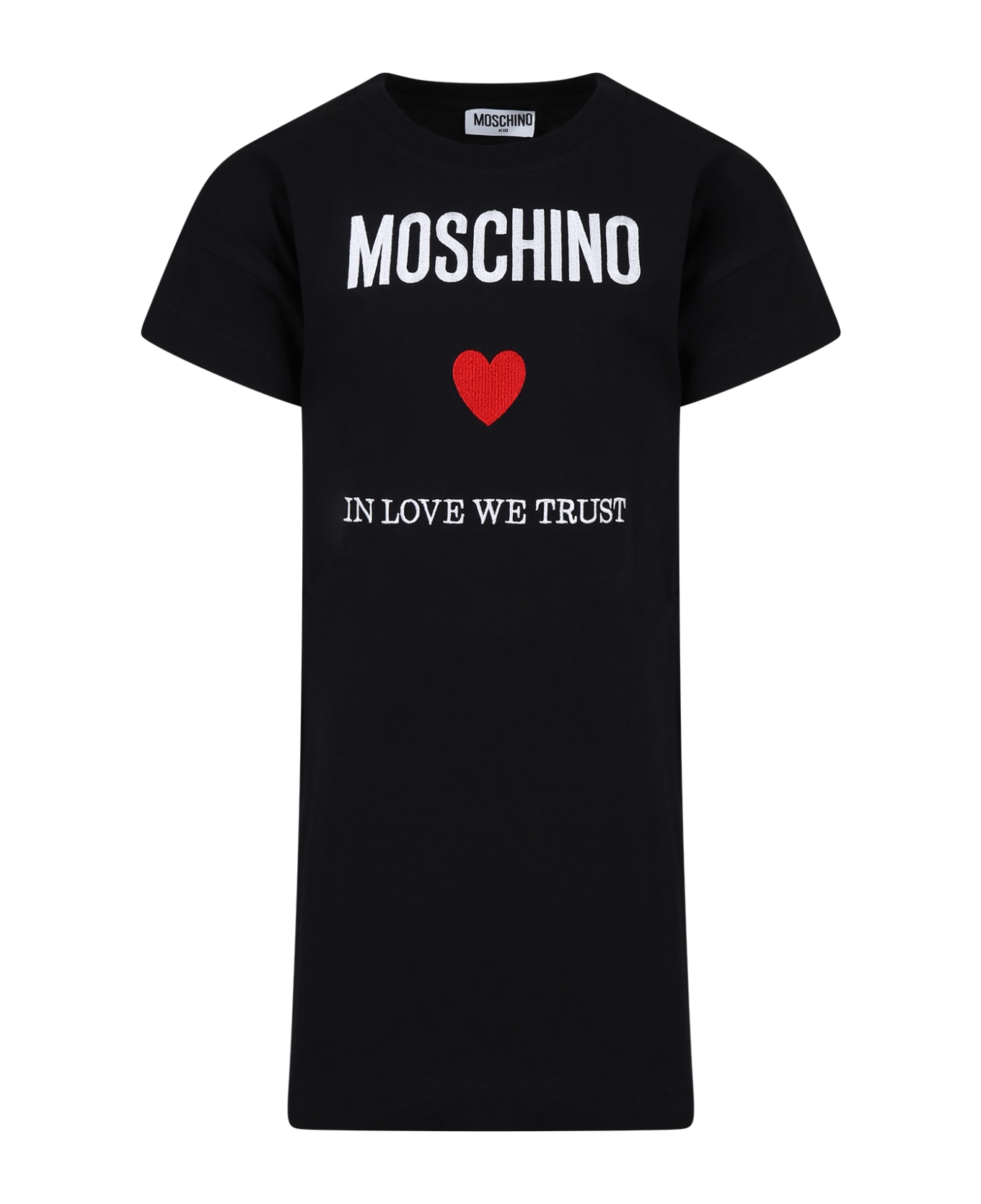 Moschino Black Dress For Girl With Logo And Heart - Black