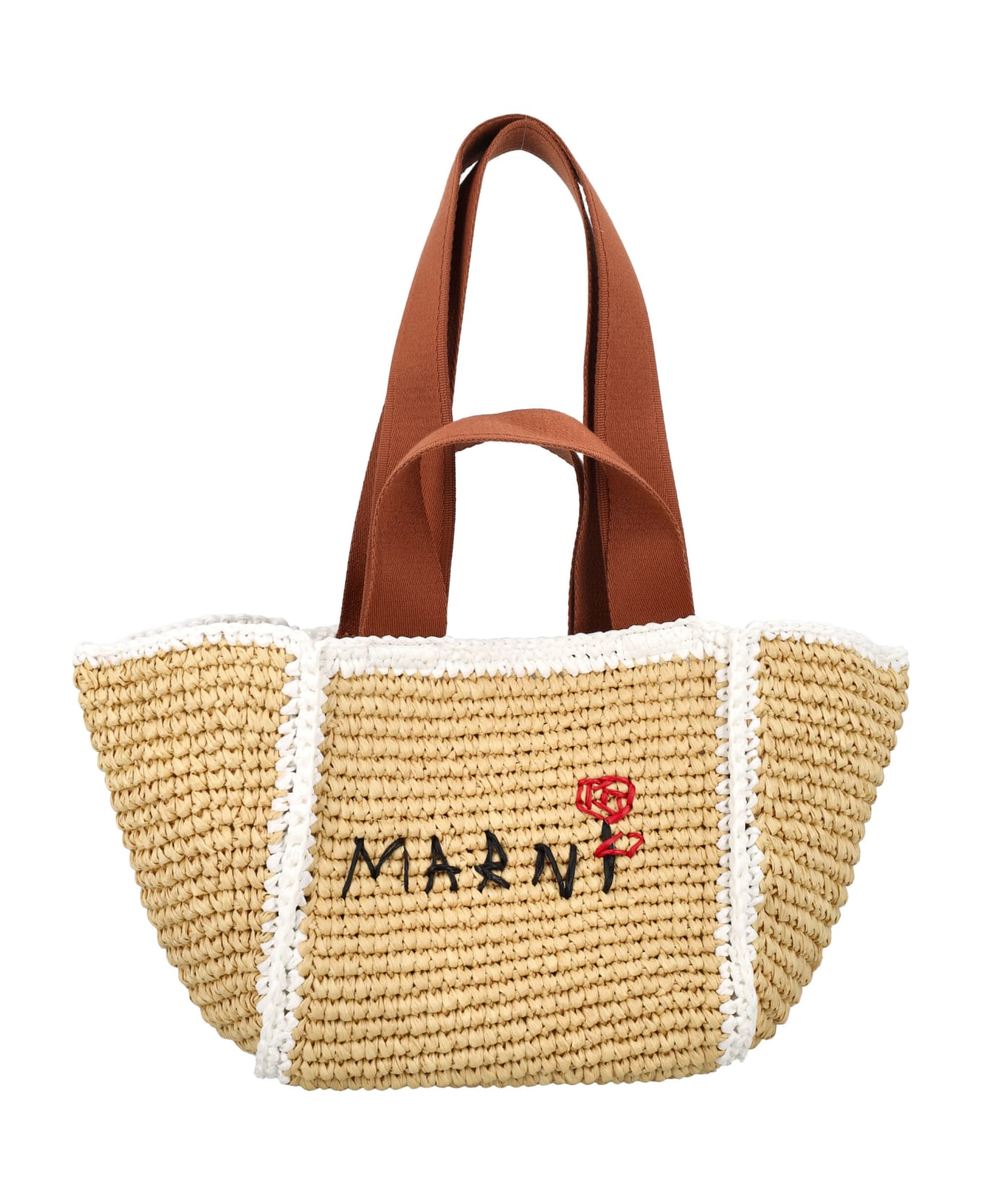 Marni Raffia Effect Macramé Knitted Sillo Shopping Bag - Brown ショルダーバッグ
