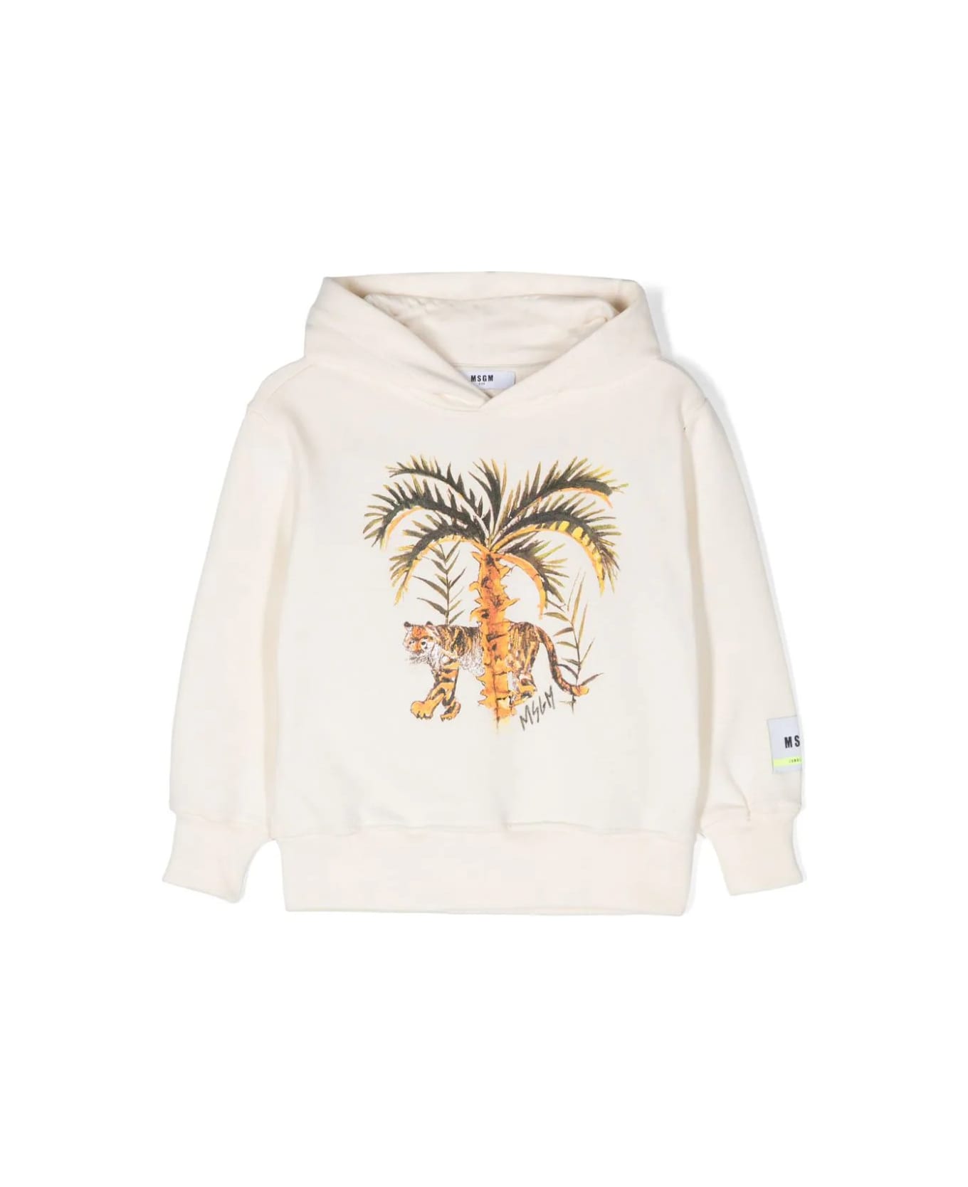 MSGM White Hoodie With Tiger Print - White