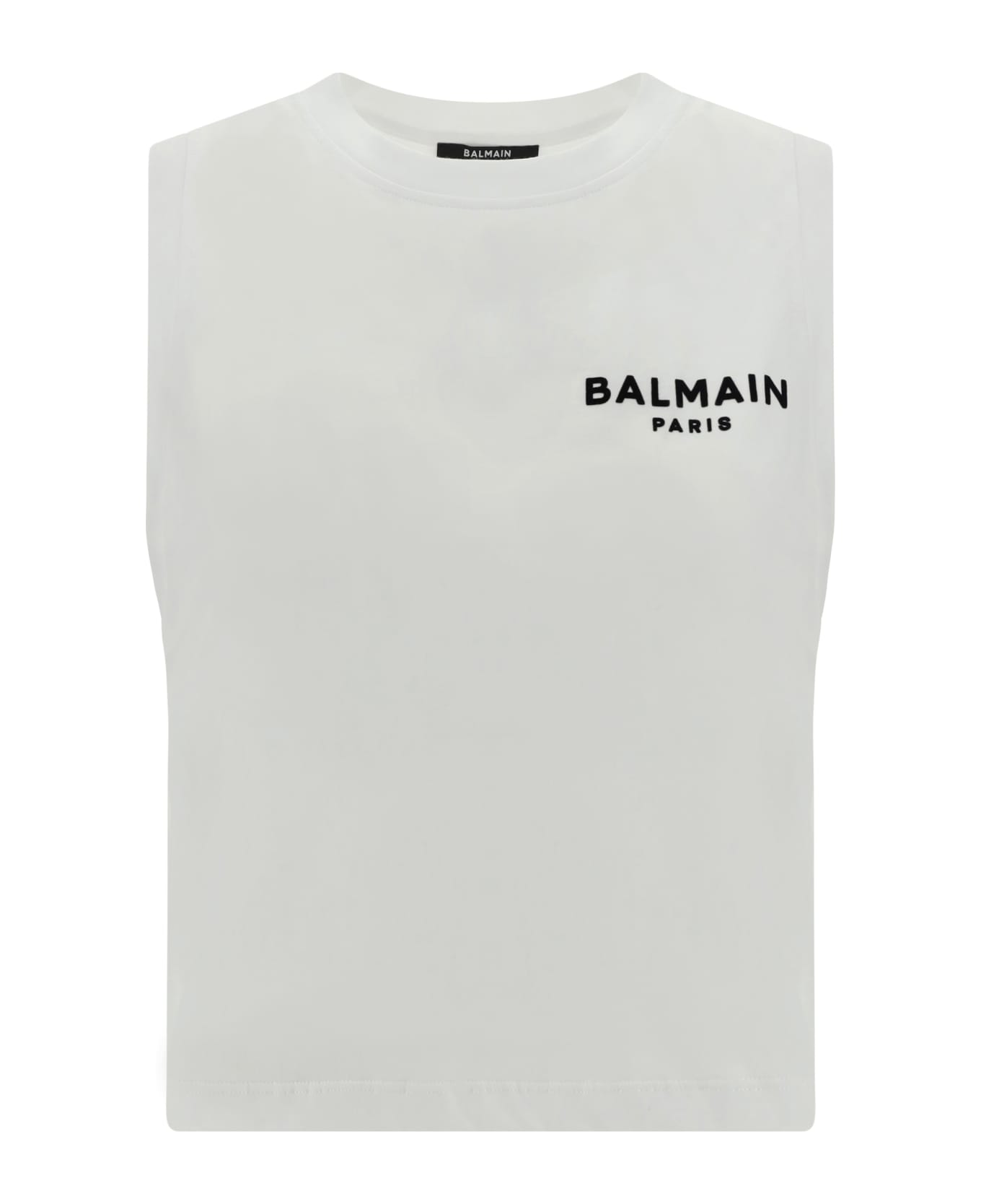 Balmain Tank Top With Logo - Gab Blanc/noir タンクトップ