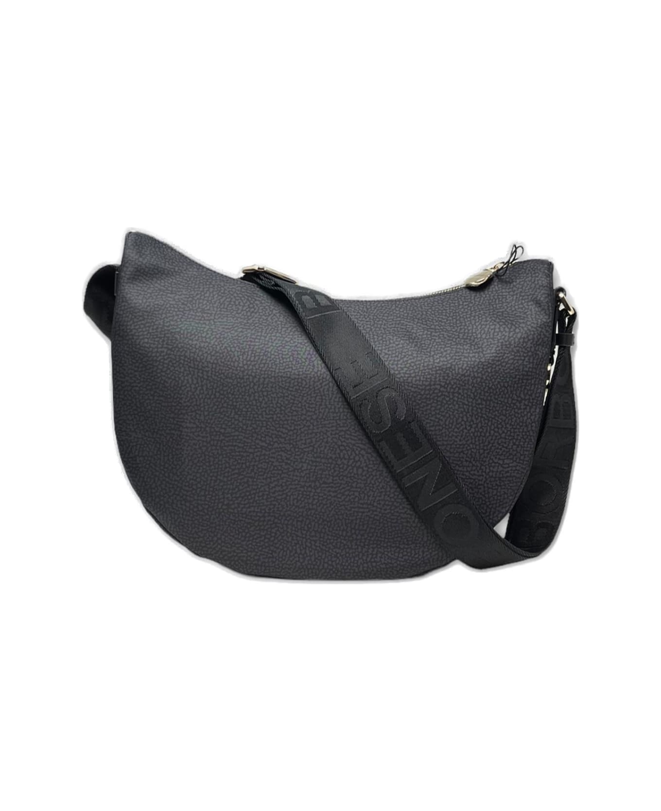 Borbonese Zipped Medium Shoulder Bag - Dark Black