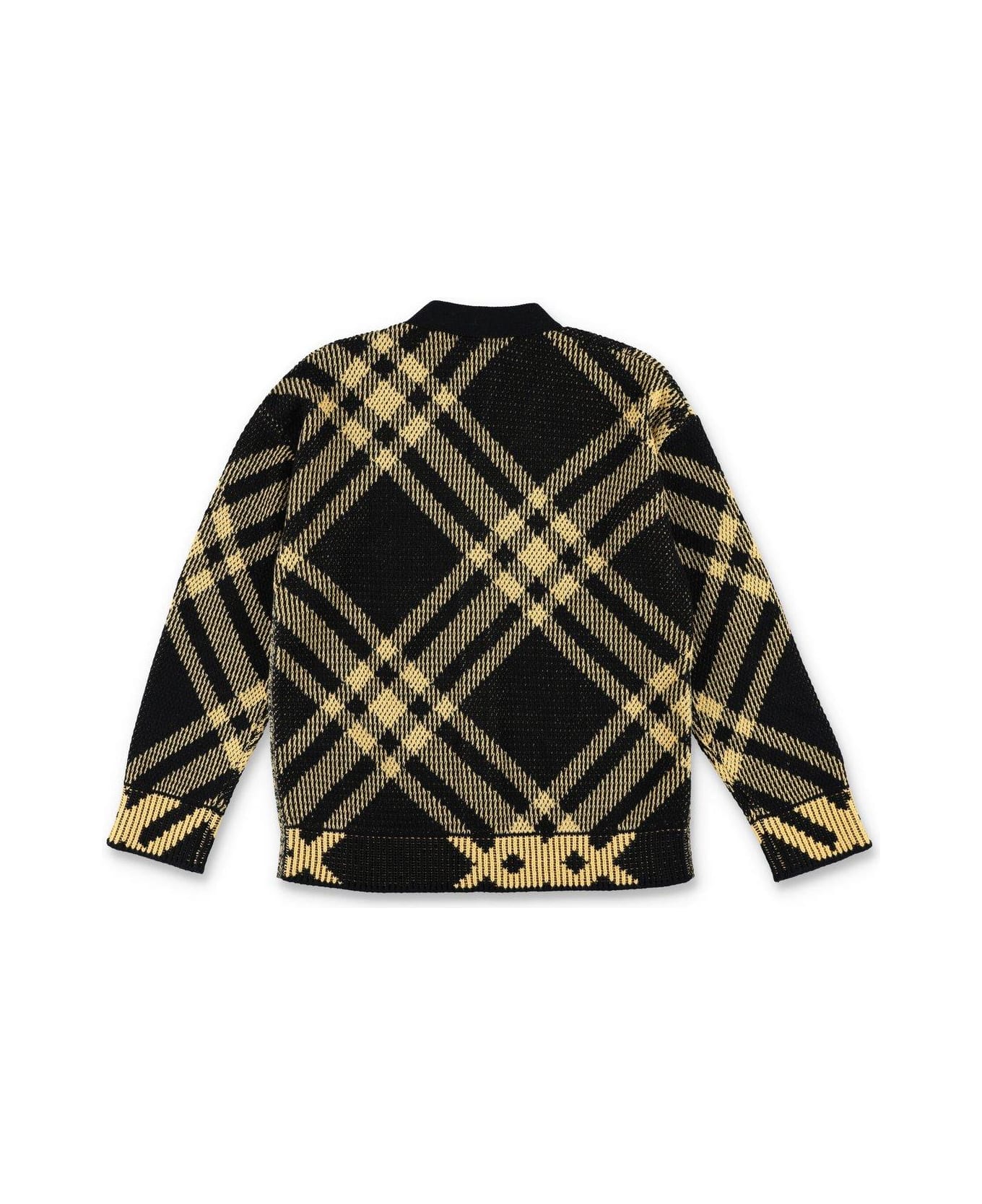 Burberry Check-pattern V-neck Buttoned Cardigan - Yellow