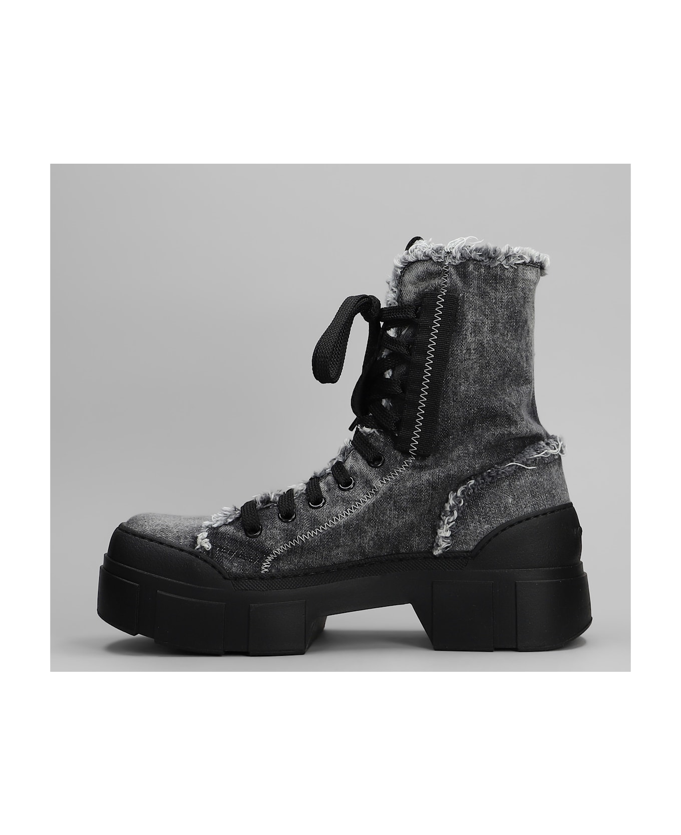 Vic Matié Denim 155 Combat Boots In Black Denim - black