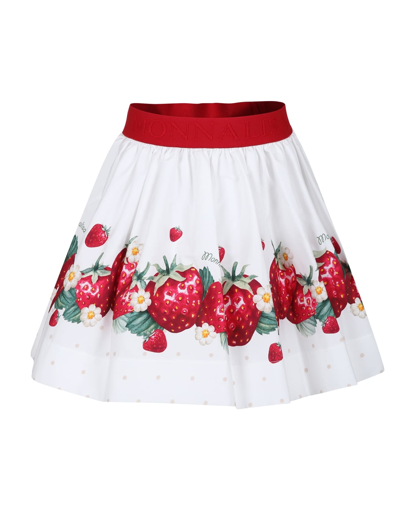 Monnalisa White Skirt For Girl With Strawberry Print - White ボトムス