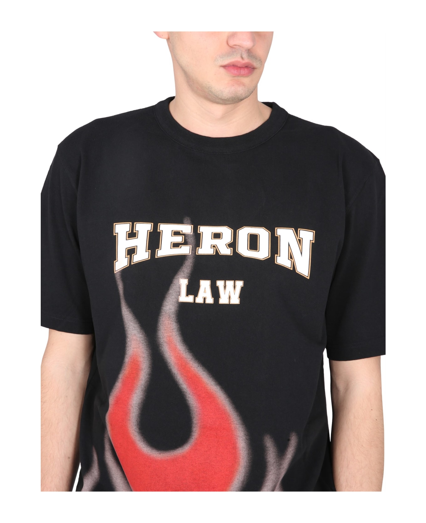 HERON PRESTON Flames Logo Print T-shirt - Black Red