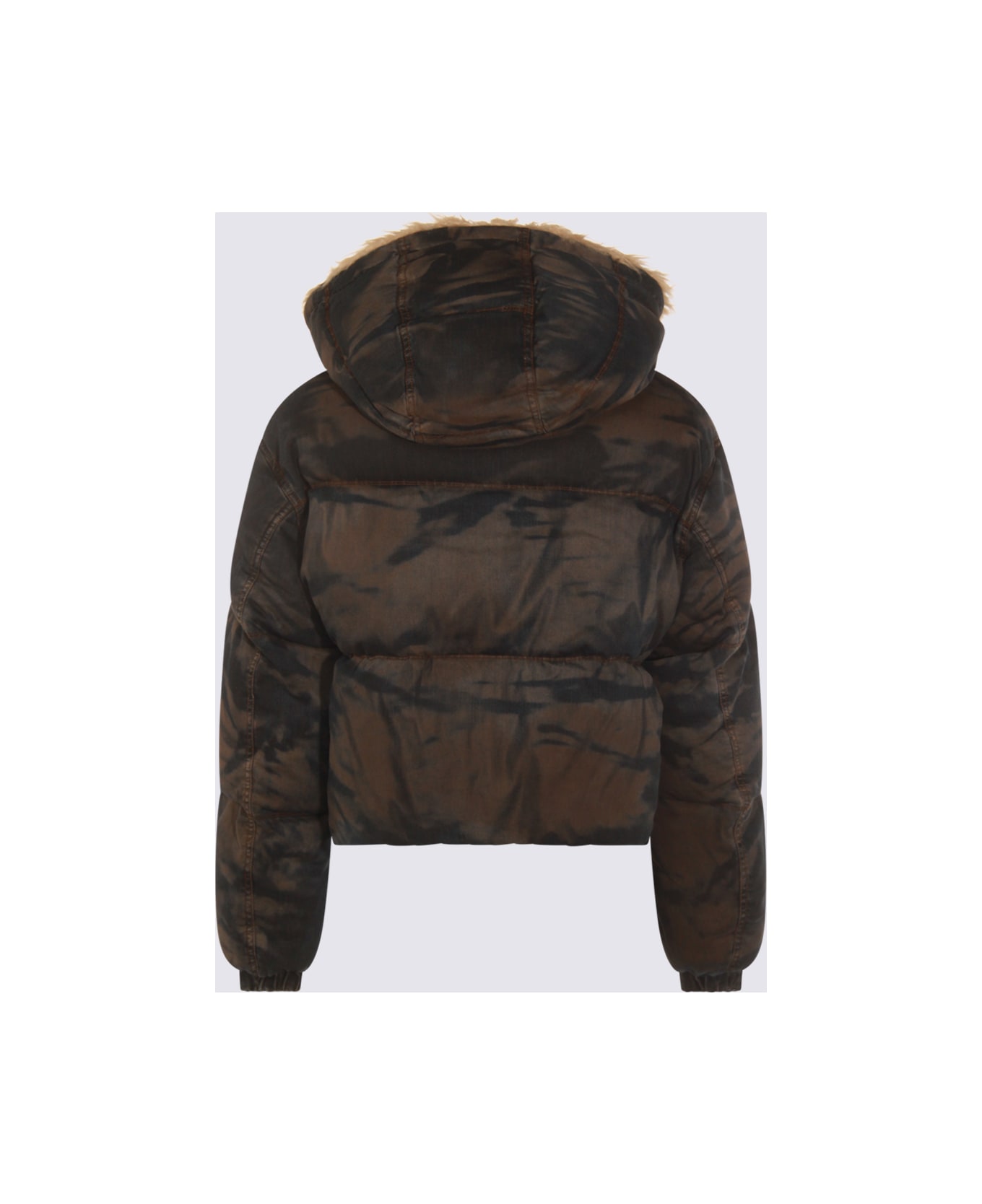 Diesel Brown And Blue Cotton W-aves-fur Down Jacket - LIGHT DENIM