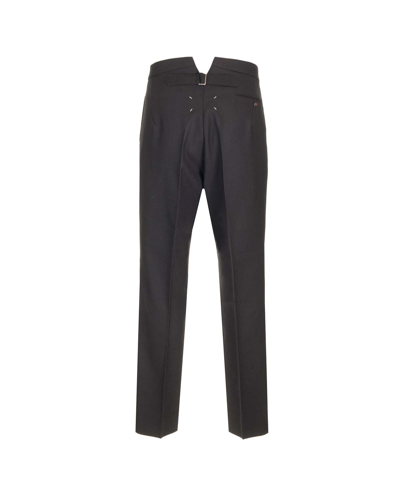 Maison Margiela Herringbone Wool Trousers - Black