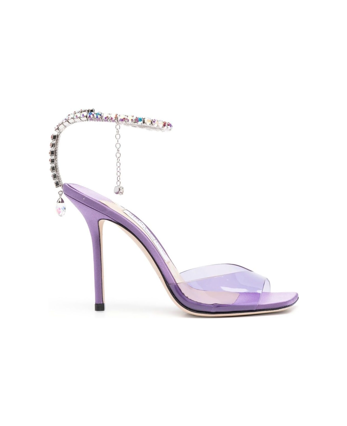 Jimmy Choo Lavander Saeda Sandals With Crystal Embellishment In Leather And Pvc Woman - Violet