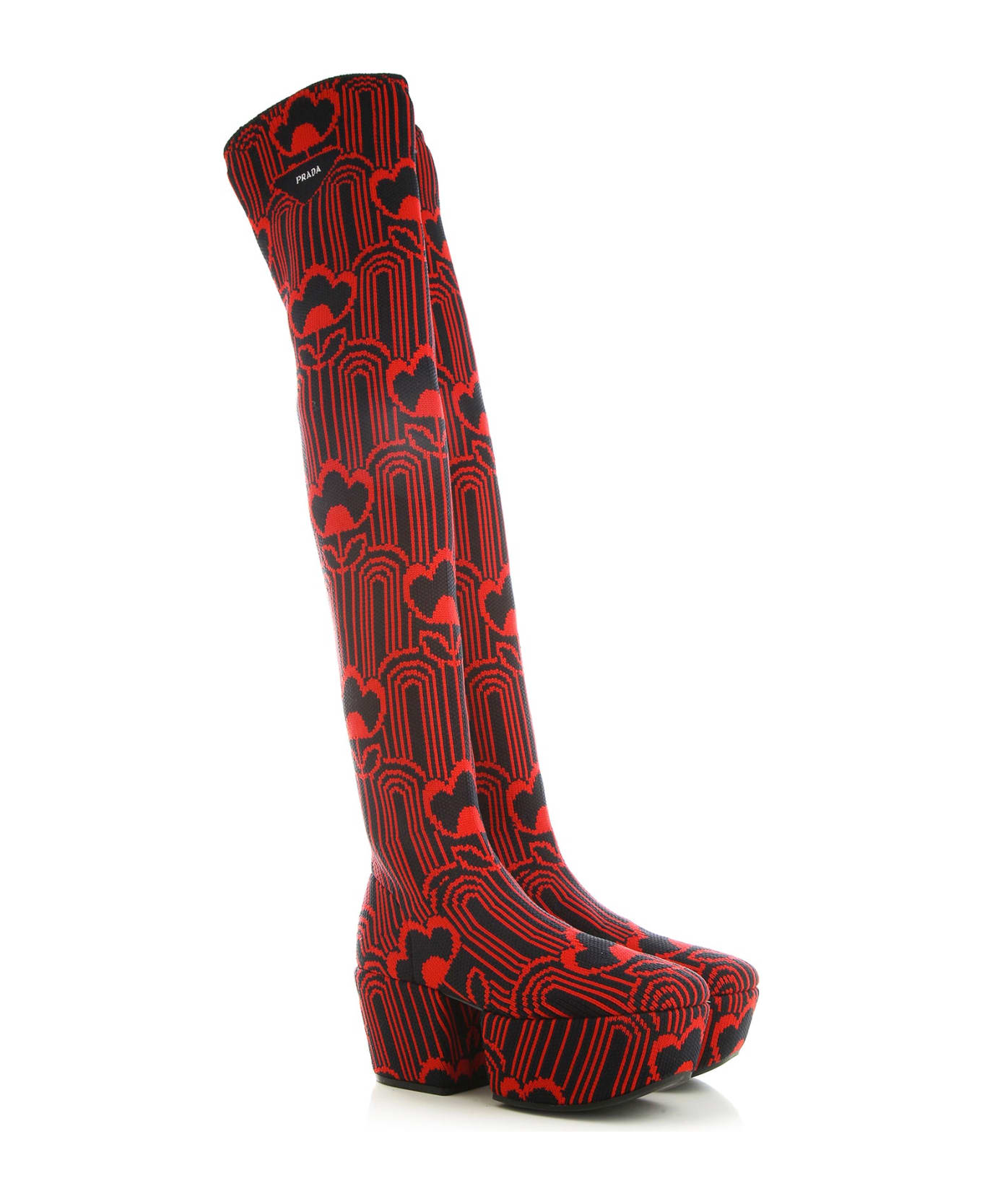 Prada Jaquard Embroidered Boots - Red