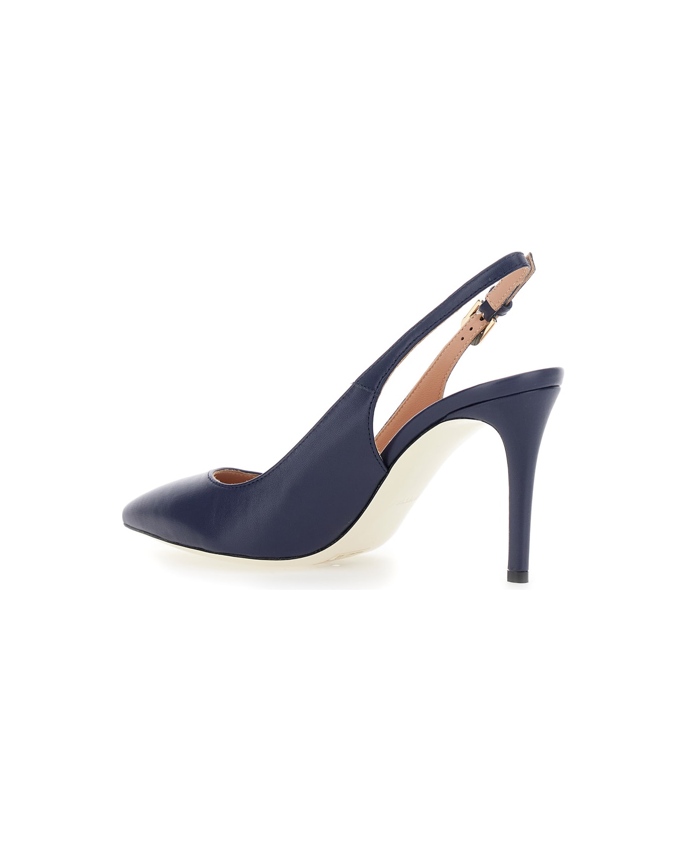Pollini Blue Slingback Pumps With High Stiletto Heel In Soft Leather Woman - Blu