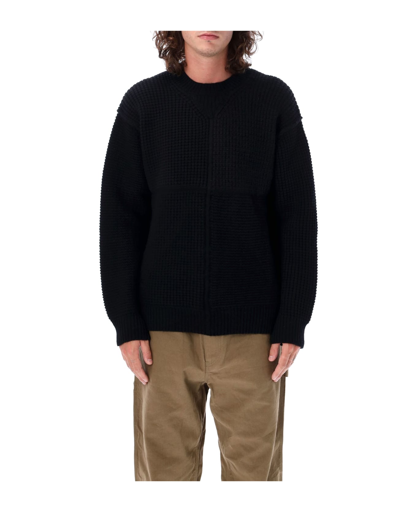 Comme des Garçons Homme Crewneck Wool Patchwork Sweater - BLACK