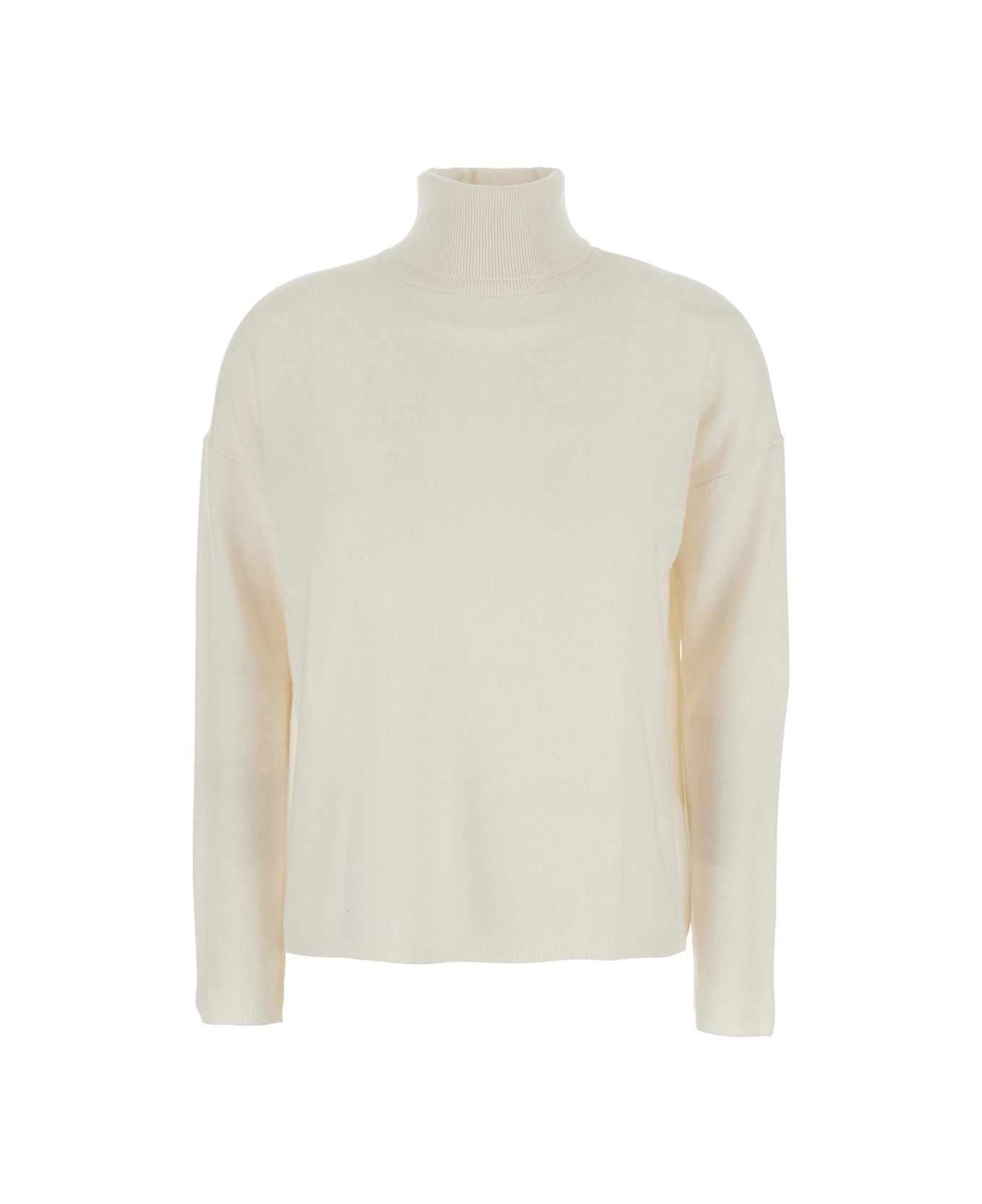 Allude White High Neck Sweater With Dropped Shoulders In Cashmere Woman - White
