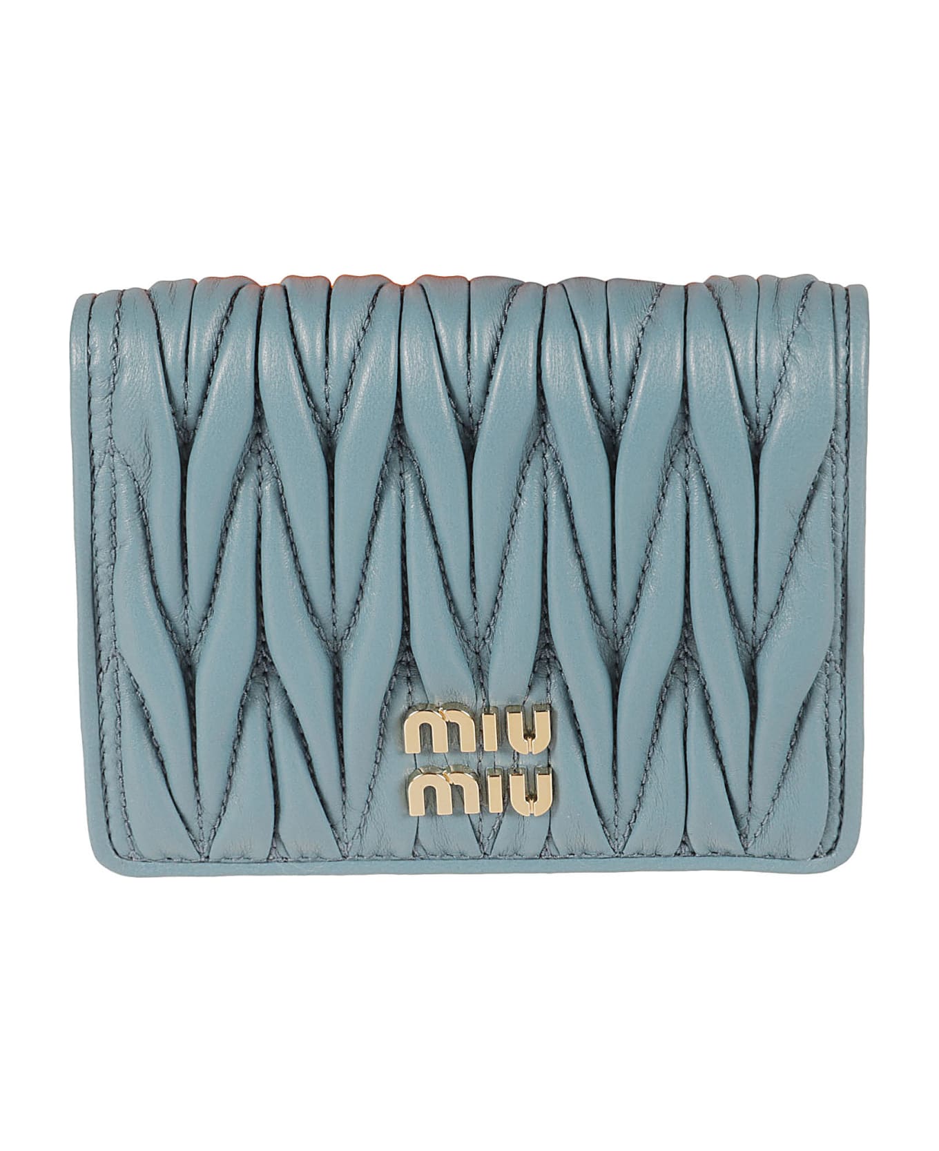 Miu Miu Matelassé Snap Button Wallet - Marine