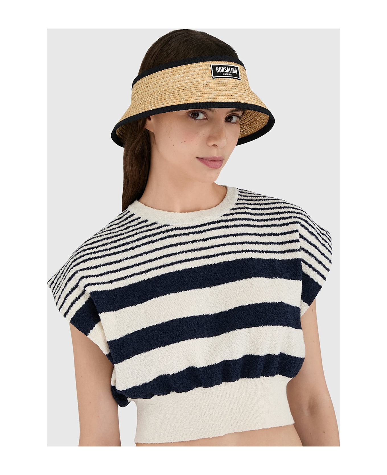 Borsalino Virgilio Visor In Braided Straw - NATURAL, WHITE HAT BAND
