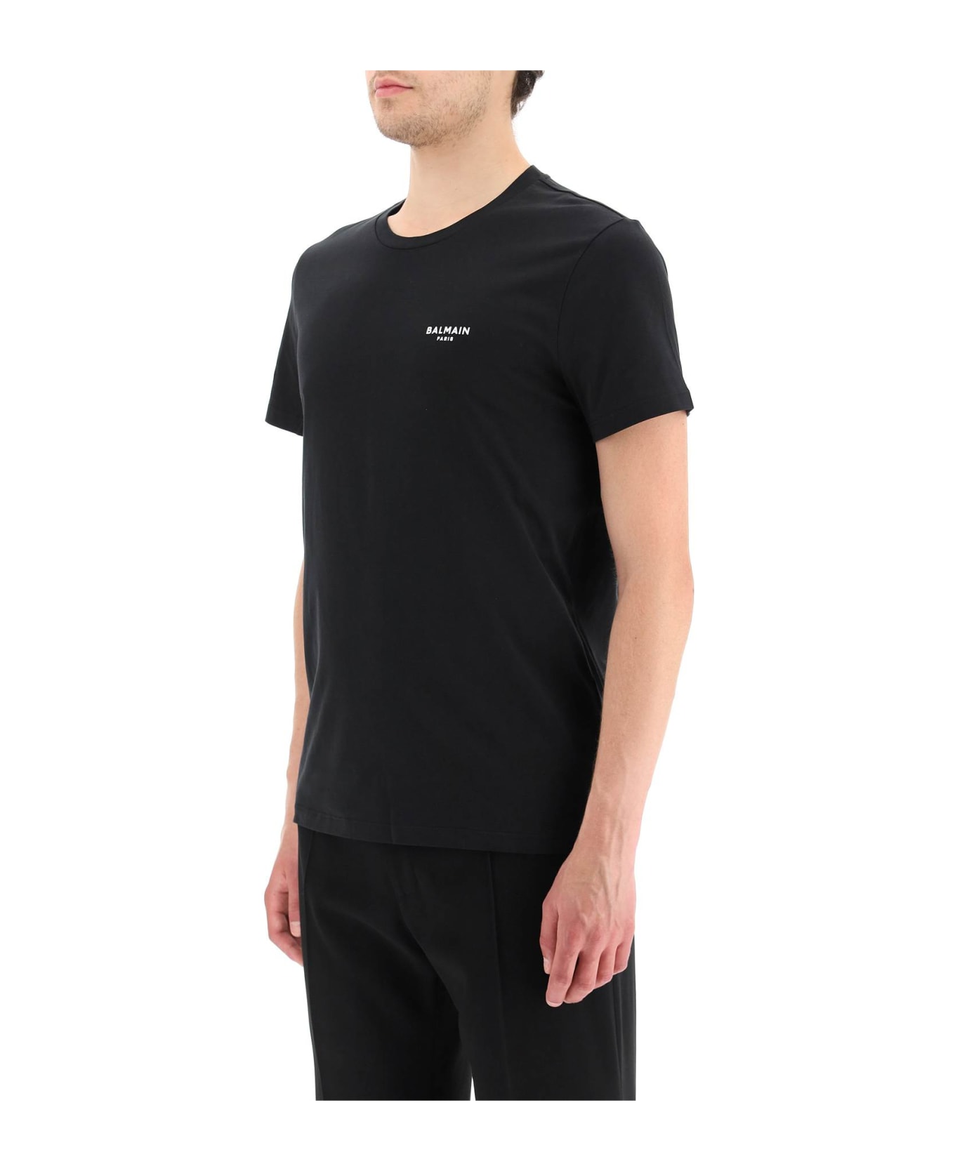 Balmain Black Cotton T-shirt - Eab Noir Blanc シャツ