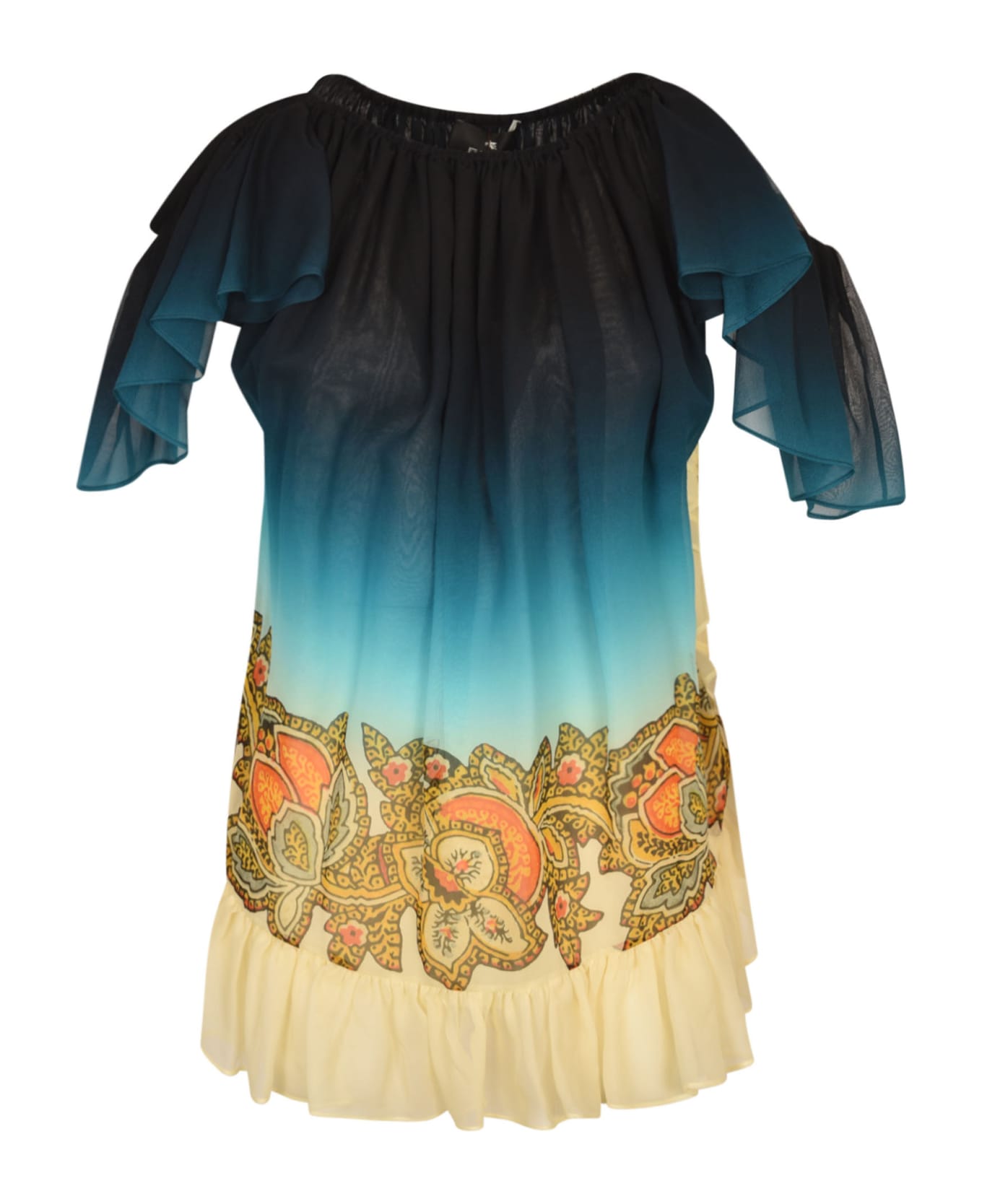 Etro Pleated Printed Short Dress - Blue