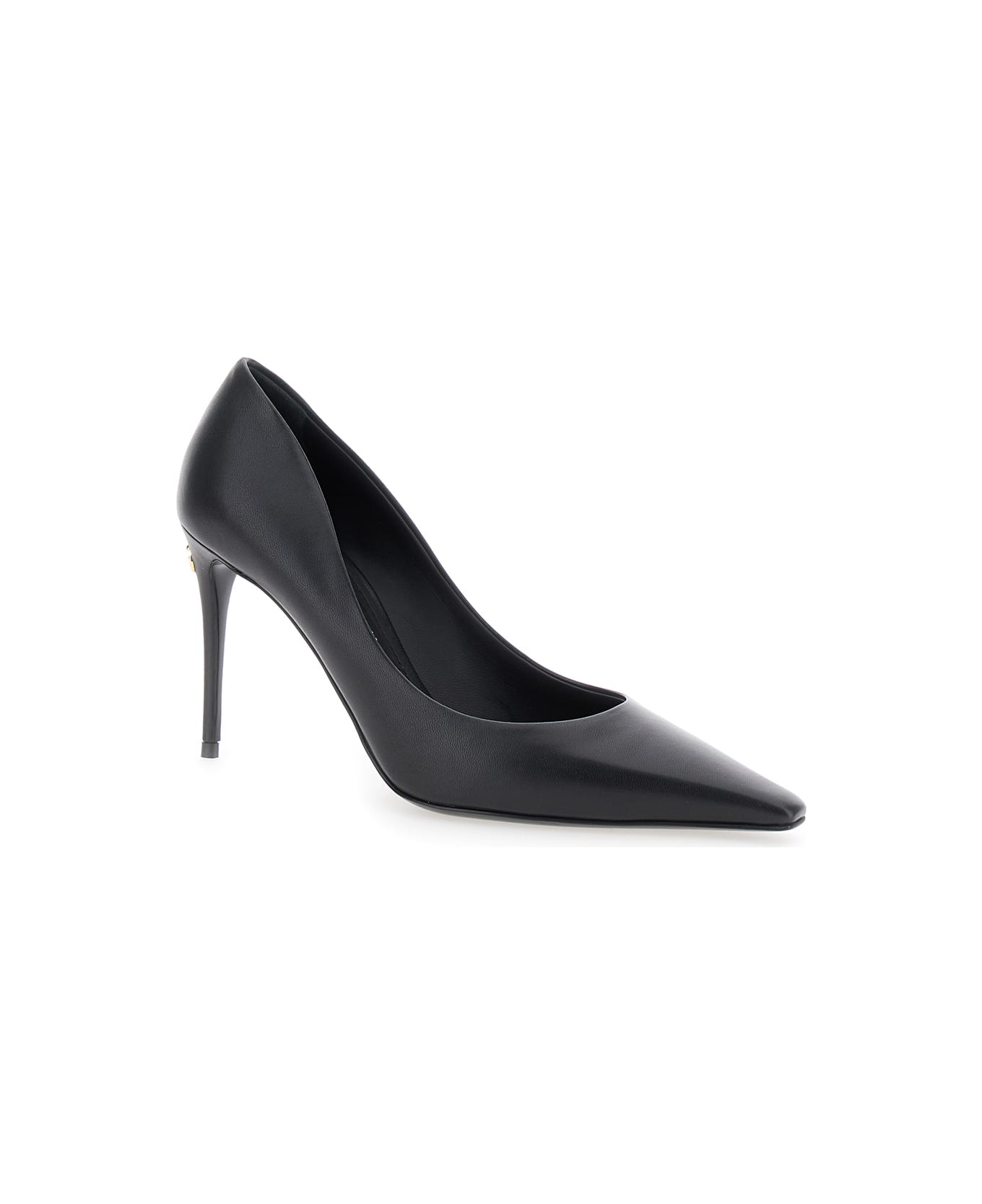 Dolce & Gabbana Black Pointed Pumps With Dg Detail In Leather Woman - Black