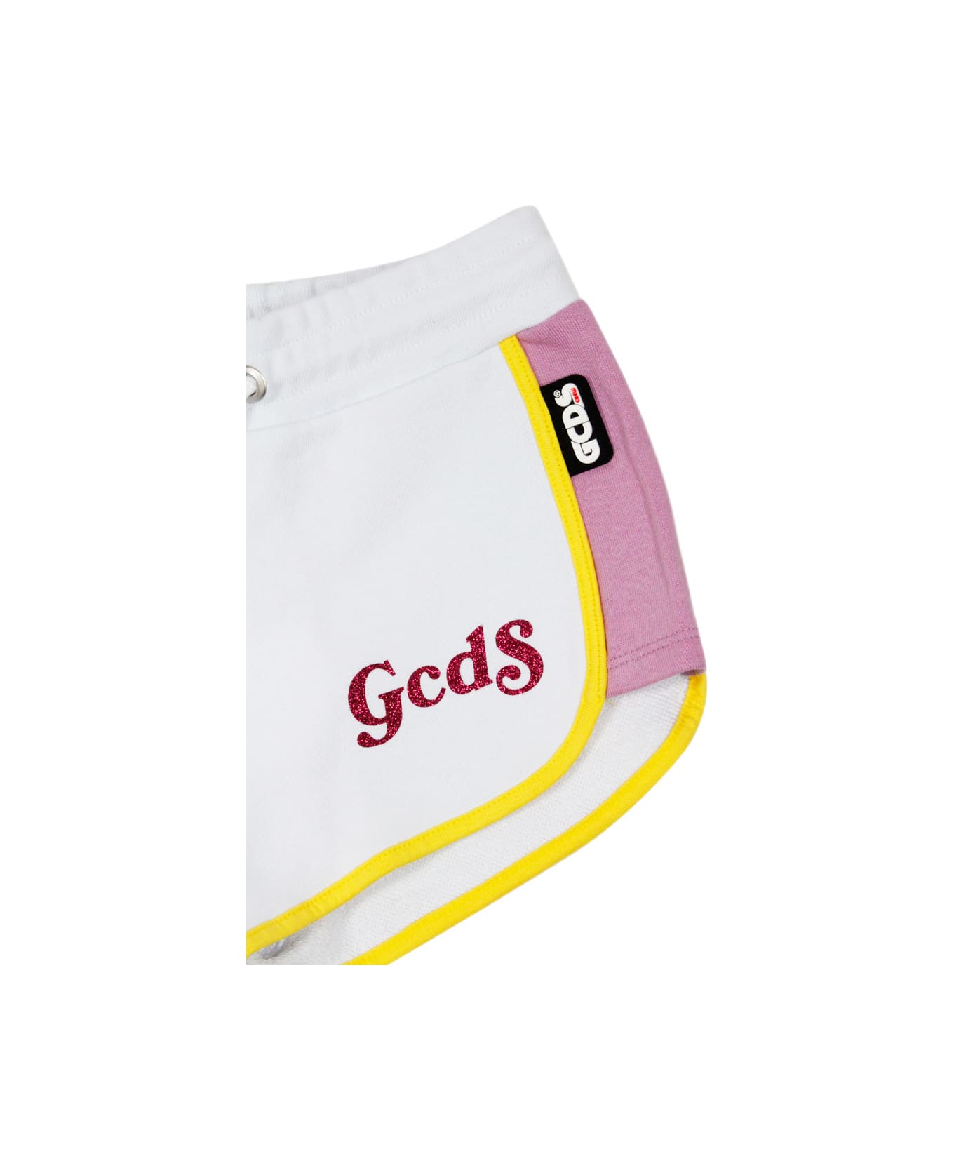 GCDS Cotton Fleece Shorts With Drawstring And Lurex Lettering - White