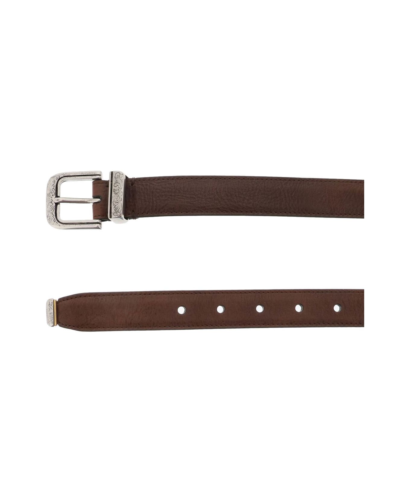Brunello Cucinelli Leather Belt With Detailed Buckle - COTTO (Brown)