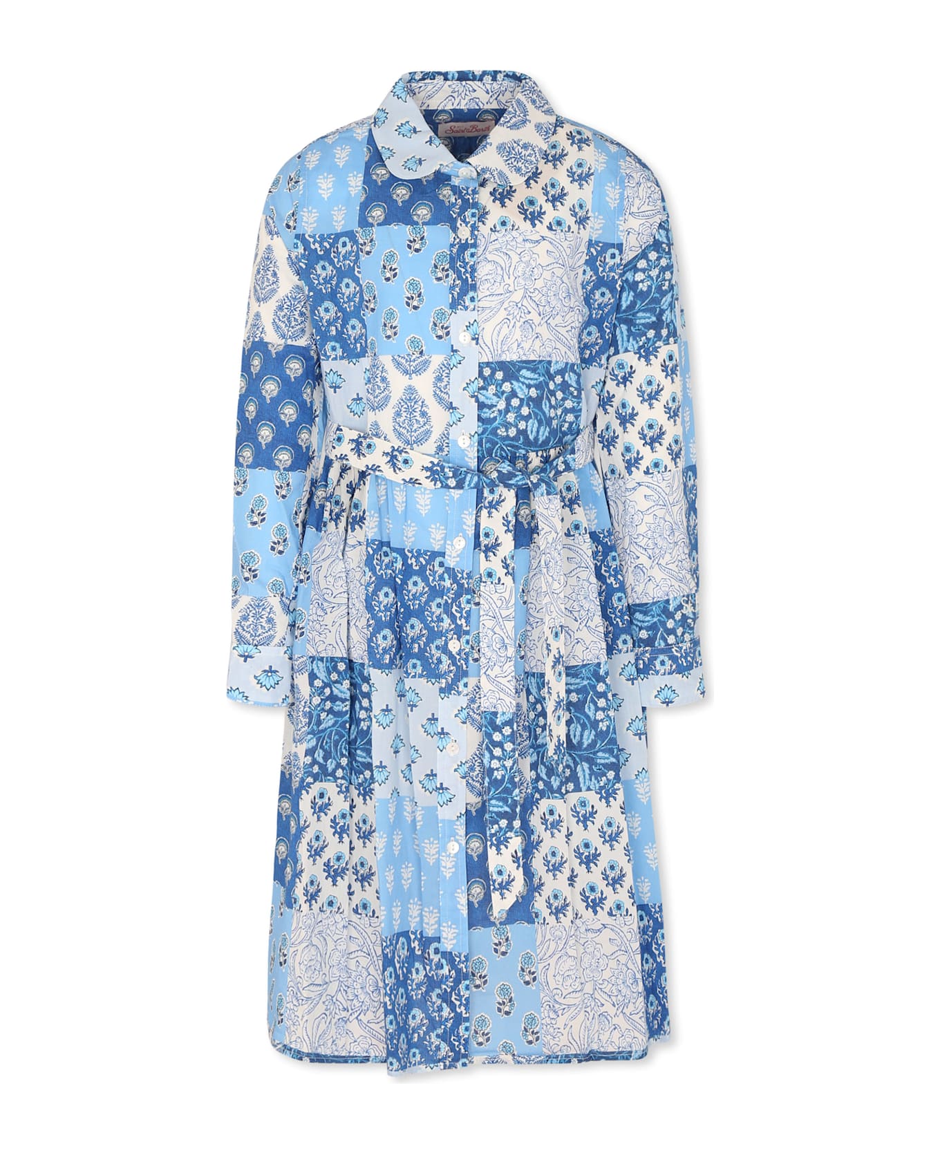MC2 Saint Barth Light Blue Dress For Girl With Floral Print - Light Blue